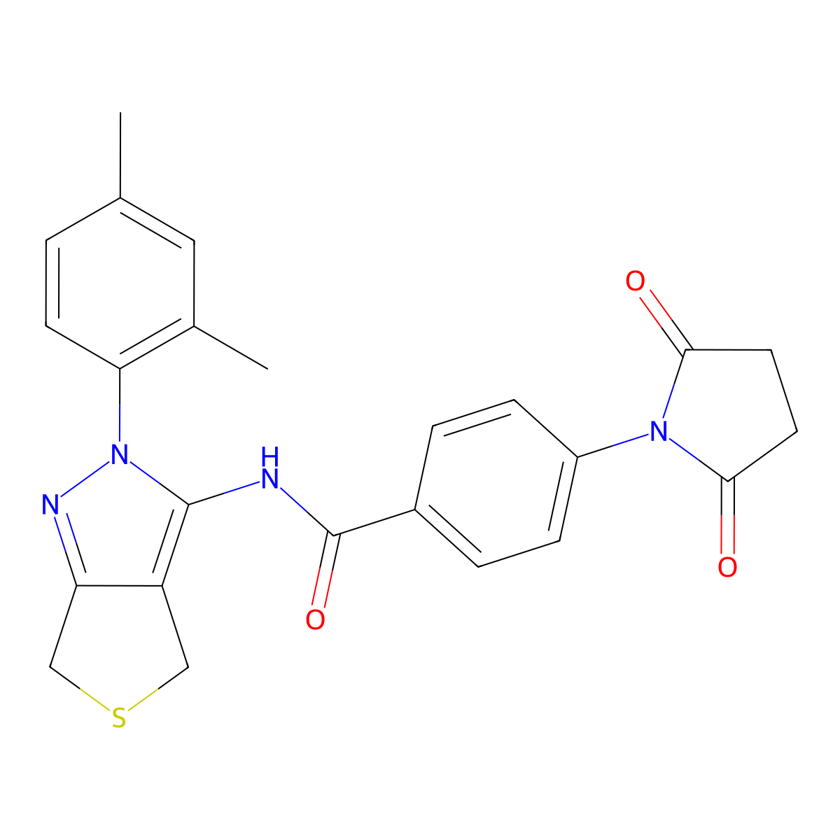 N-(2-(2,4-dimethylphenyl)-4,6-dihydro-2H-thieno[3,4-c]pyrazol-3-yl)-4-(2,5-dioxopyrrolidin-1-yl)benzamide molecular structure, CAS 396722-72-8