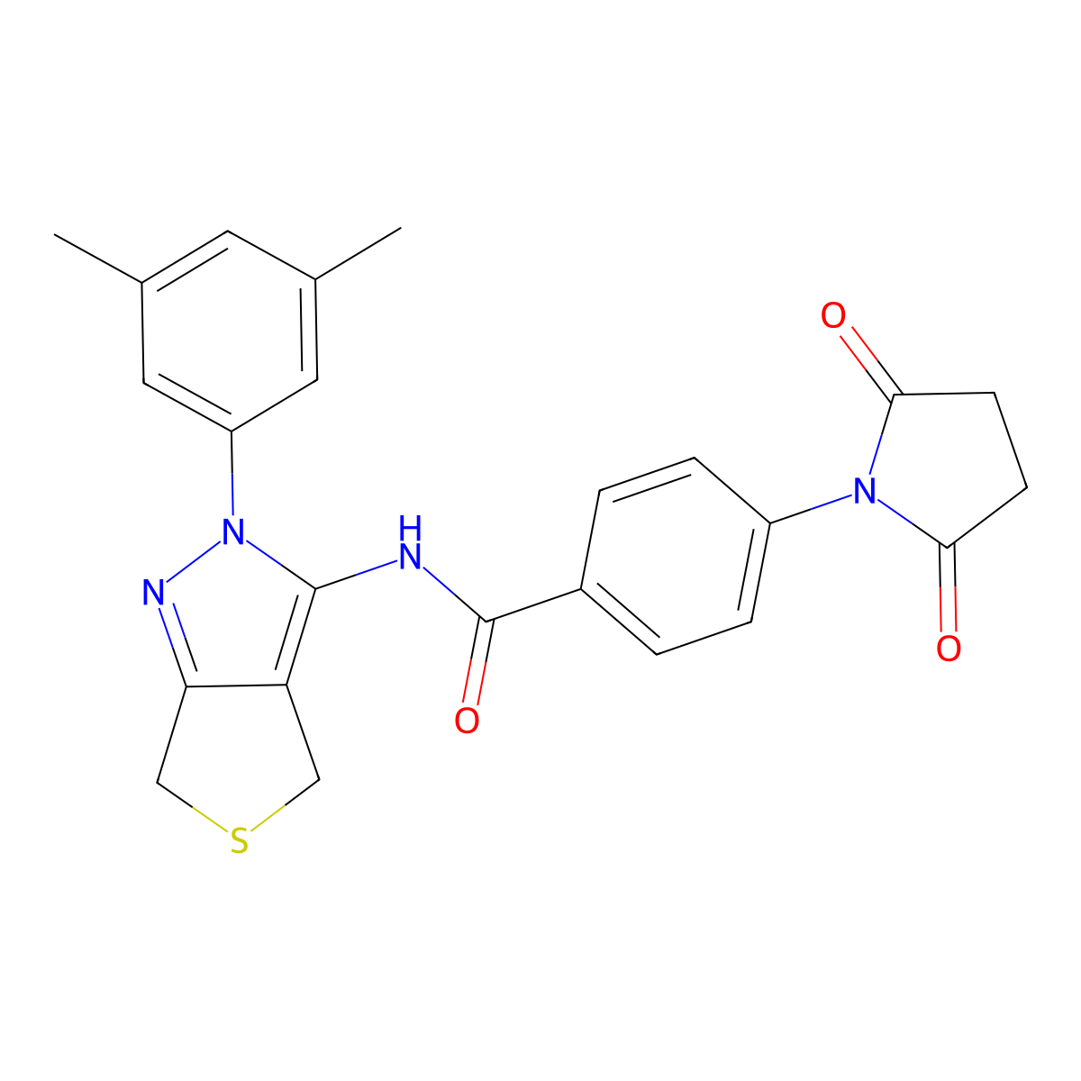 N-(2-(3,5-dimethylphenyl)-4,6-dihydro-2H-thieno[3,4-c]pyrazol-3-yl)-4-(2,5-dioxopyrrolidin-1-yl)benzamide molecular structure, CAS 396722-73-9