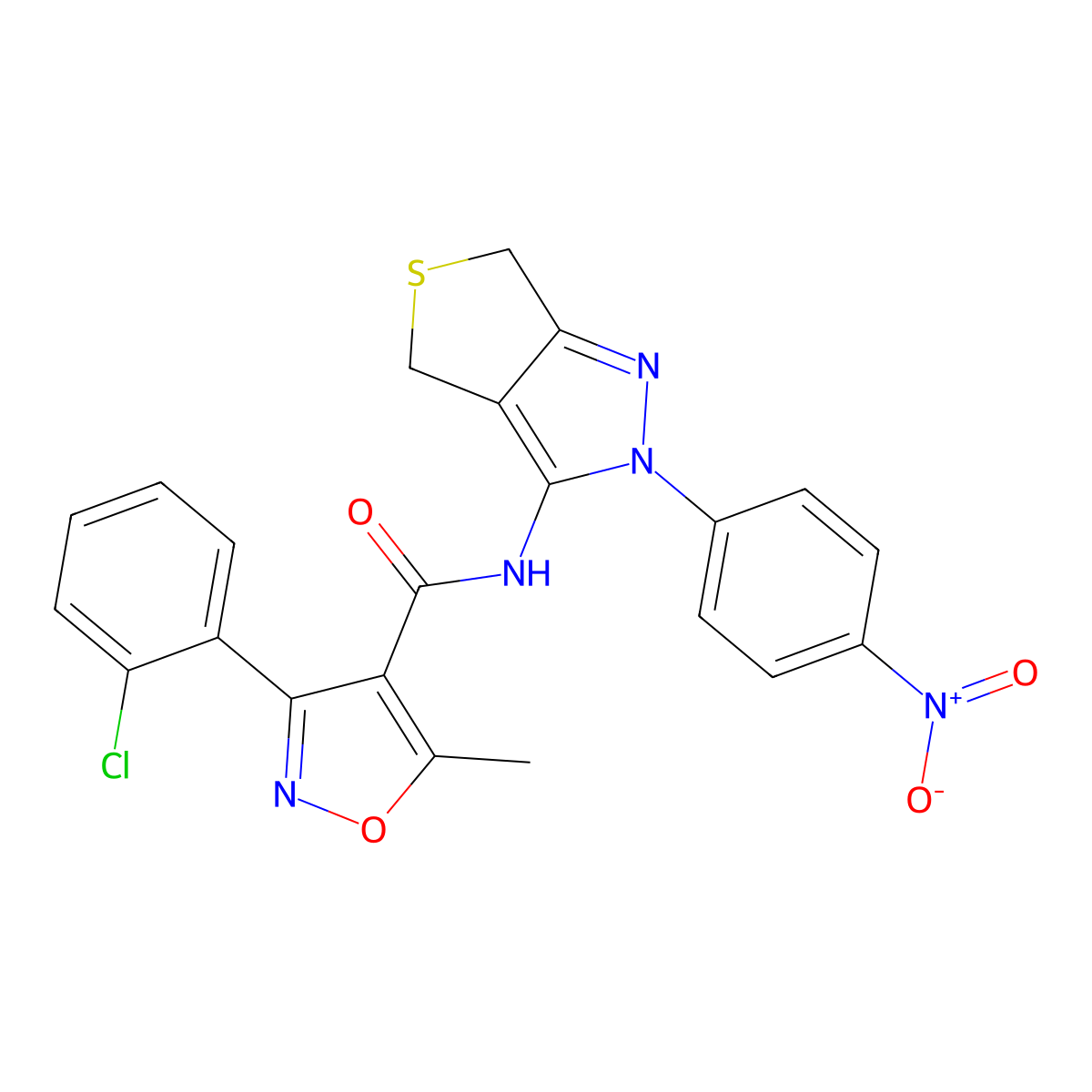 3-(2-chlorophenyl)-5-methyl-N-(2-(4-nitrophenyl)-4,6-dihydro-2H-thieno[3,4-c]pyrazol-3-yl)isoxazole-4-carboxamide molecular structure, CAS 396722-77-3