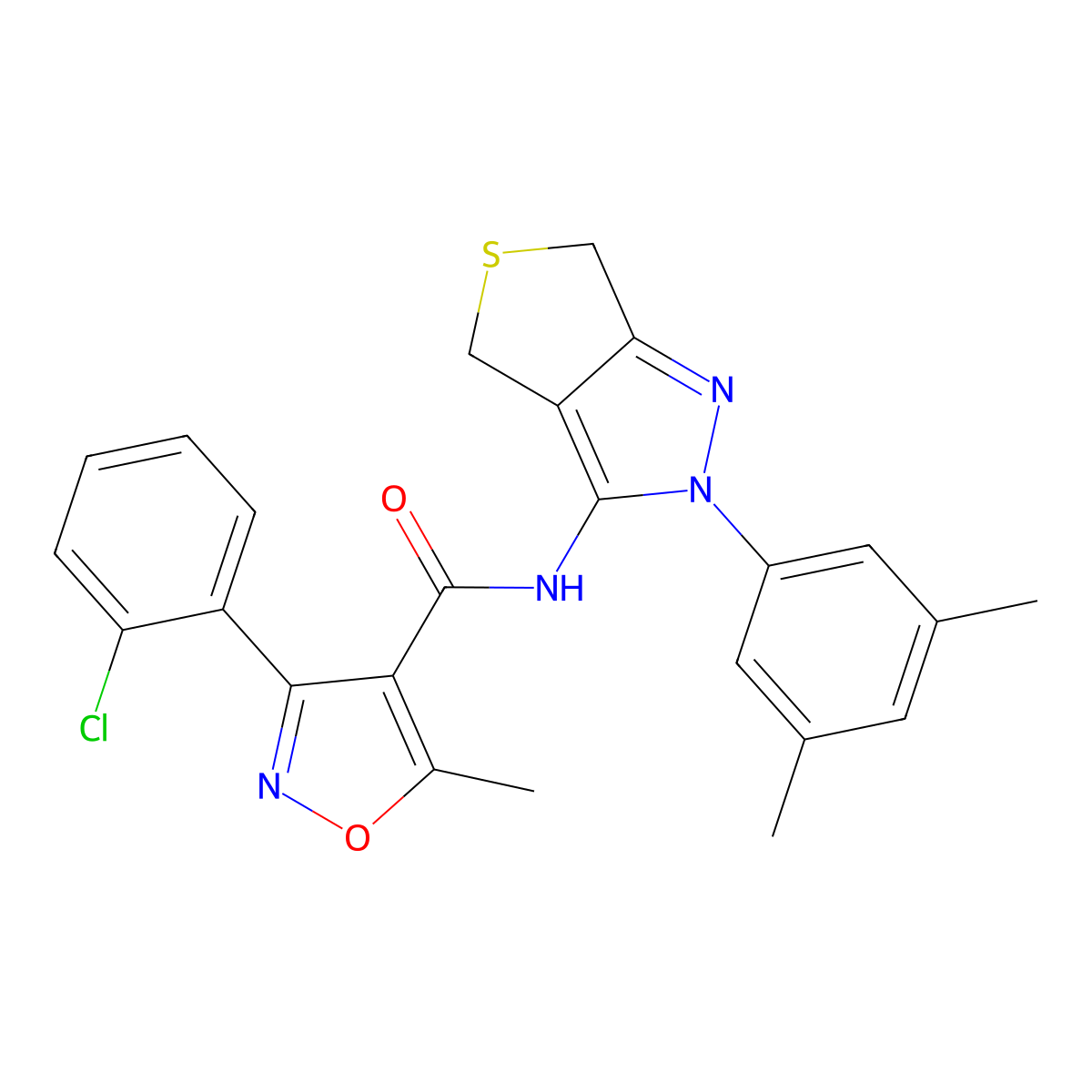 3-(2-chlorophenyl)-N-(2-(3,5-dimethylphenyl)-4,6-dihydro-2H-thieno[3,4-c]pyrazol-3-yl)-5-methylisoxazole-4-carboxamide molecular structure, CAS 396722-79-5