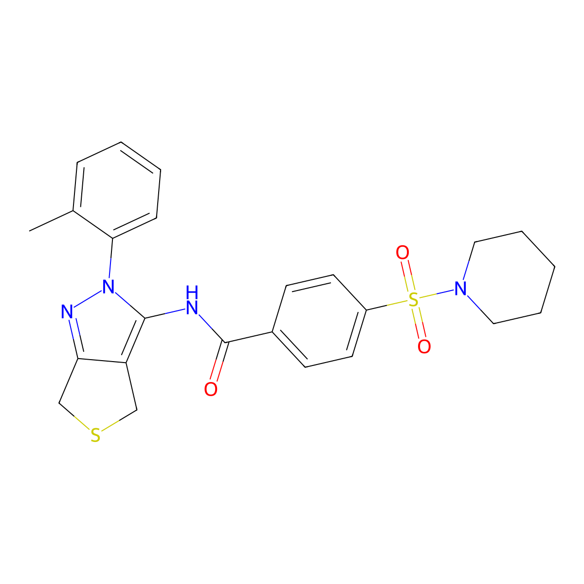 4-(piperidin-1-ylsulfonyl)-N-(2-(o-tolyl)-4,6-dihydro-2H-thieno[3,4-c]pyrazol-3-yl)benzamide molecular structure, CAS 396722-81-9