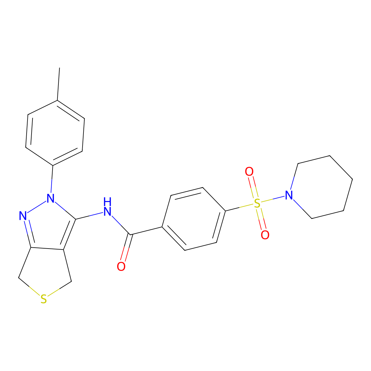 N-[2-(4-methylphenyl)-4,6-dihydrothieno[3,4-c]pyrazol-3-yl]-4-piperidin-1-ylsulfonylbenzamide molecular structure, CAS 396722-82-0