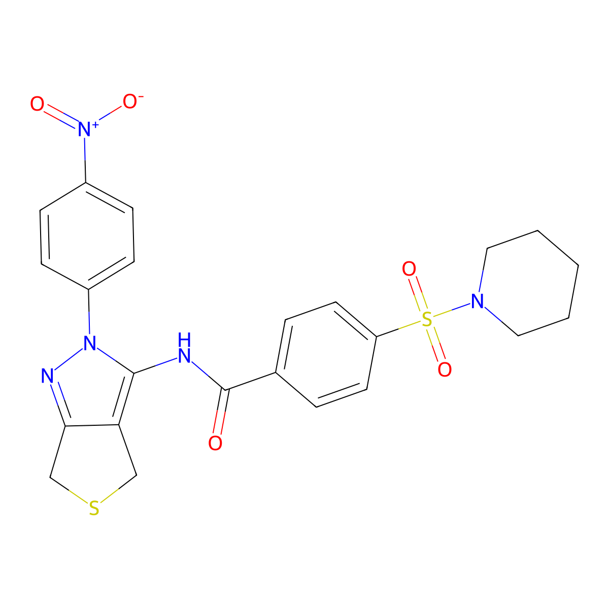 N-[2-(4-nitrophenyl)-4,6-dihydrothieno[3,4-c]pyrazol-3-yl]-4-piperidin-1-ylsulfonylbenzamide molecular structure, CAS 396722-85-3