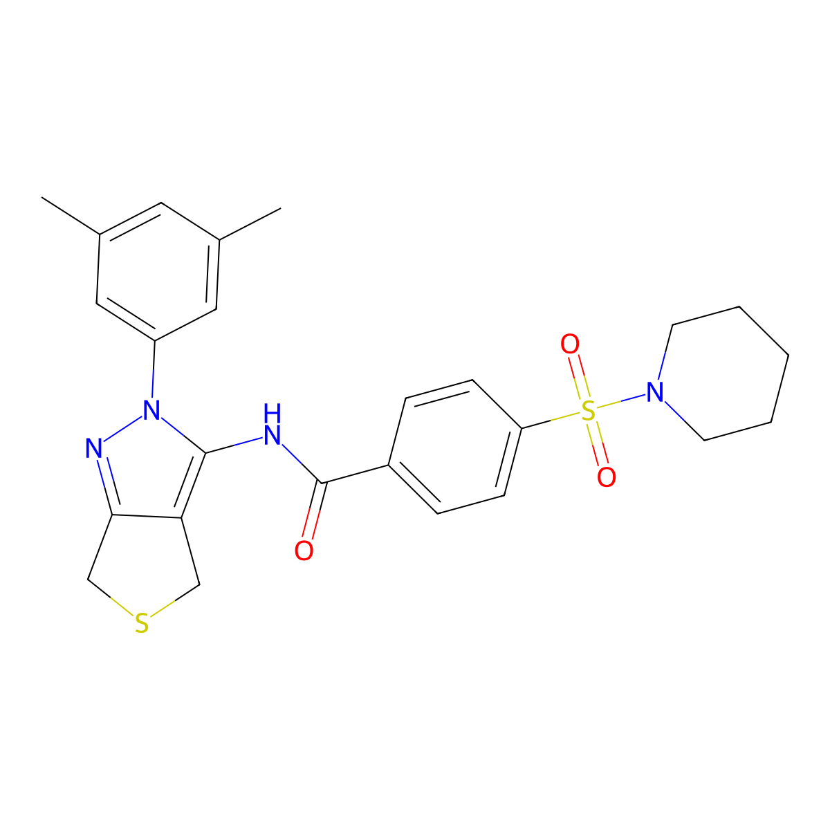 N-(2-(3,5-dimethylphenyl)-4,6-dihydro-2H-thieno[3,4-c]pyrazol-3-yl)-4-(piperidin-1-ylsulfonyl)benzamide molecular structure, CAS 396722-87-5