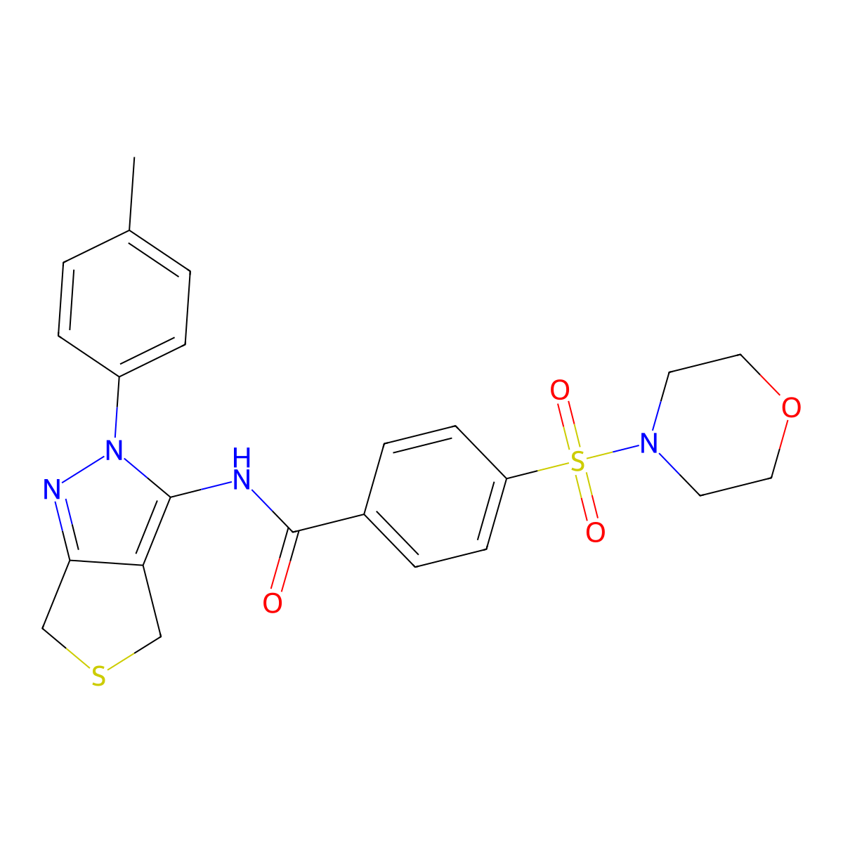 4-(morpholinosulfonyl)-N-(2-(p-tolyl)-4,6-dihydro-2H-thieno[3,4-c]pyrazol-3-yl)benzamide molecular structure, CAS 396722-90-0
