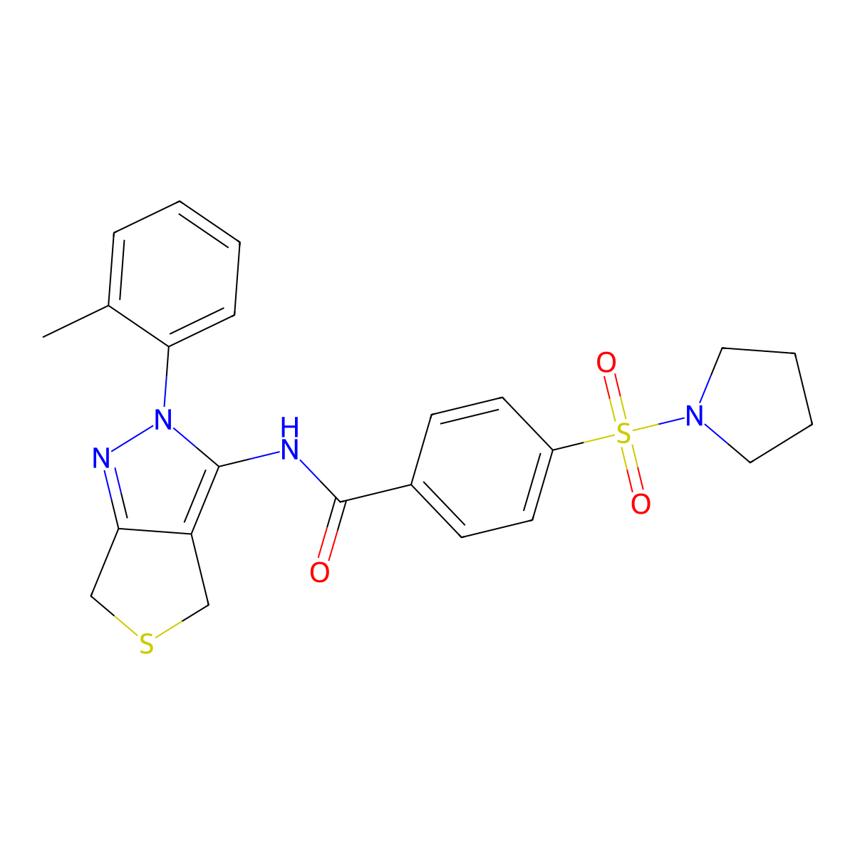 N-[2-(2-methylphenyl)-4,6-dihydrothieno[3,4-c]pyrazol-3-yl]-4-pyrrolidin-1-ylsulfonylbenzamide molecular structure, CAS 396722-96-6