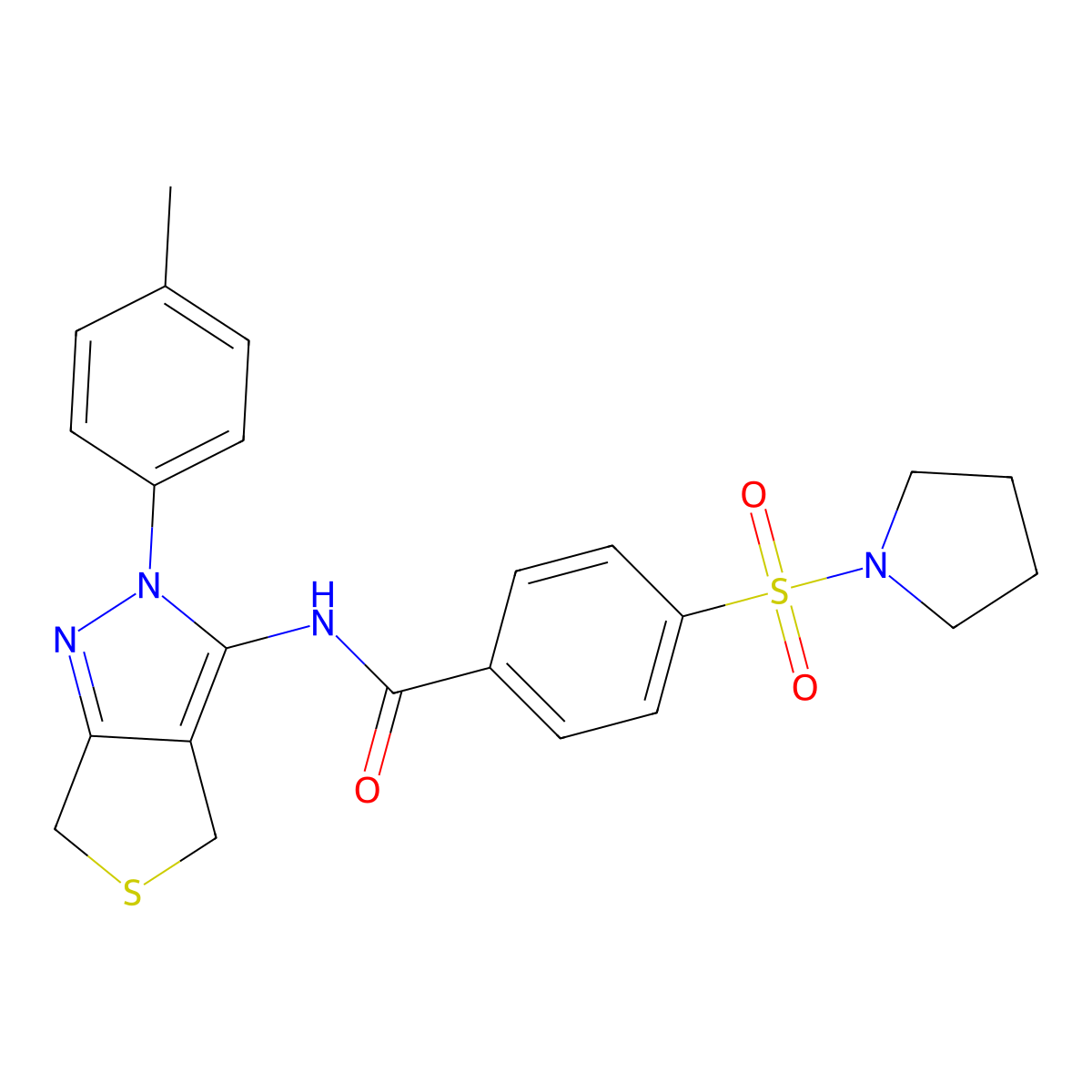N-[2-(4-methylphenyl)-4,6-dihydrothieno[3,4-c]pyrazol-3-yl]-4-pyrrolidin-1-ylsulfonylbenzamide molecular structure, CAS 396722-97-7