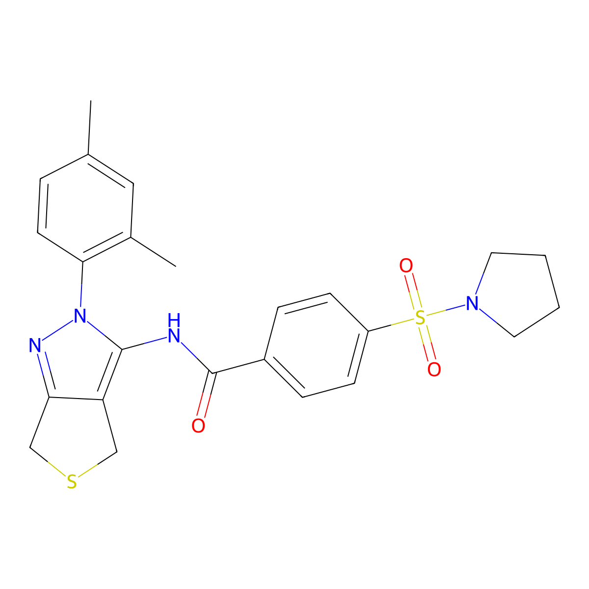 N-(2-(2,4-dimethylphenyl)-4,6-dihydro-2H-thieno[3,4-c]pyrazol-3-yl)-4-(pyrrolidin-1-ylsulfonyl)benzamide molecular structure, CAS 396722-99-9