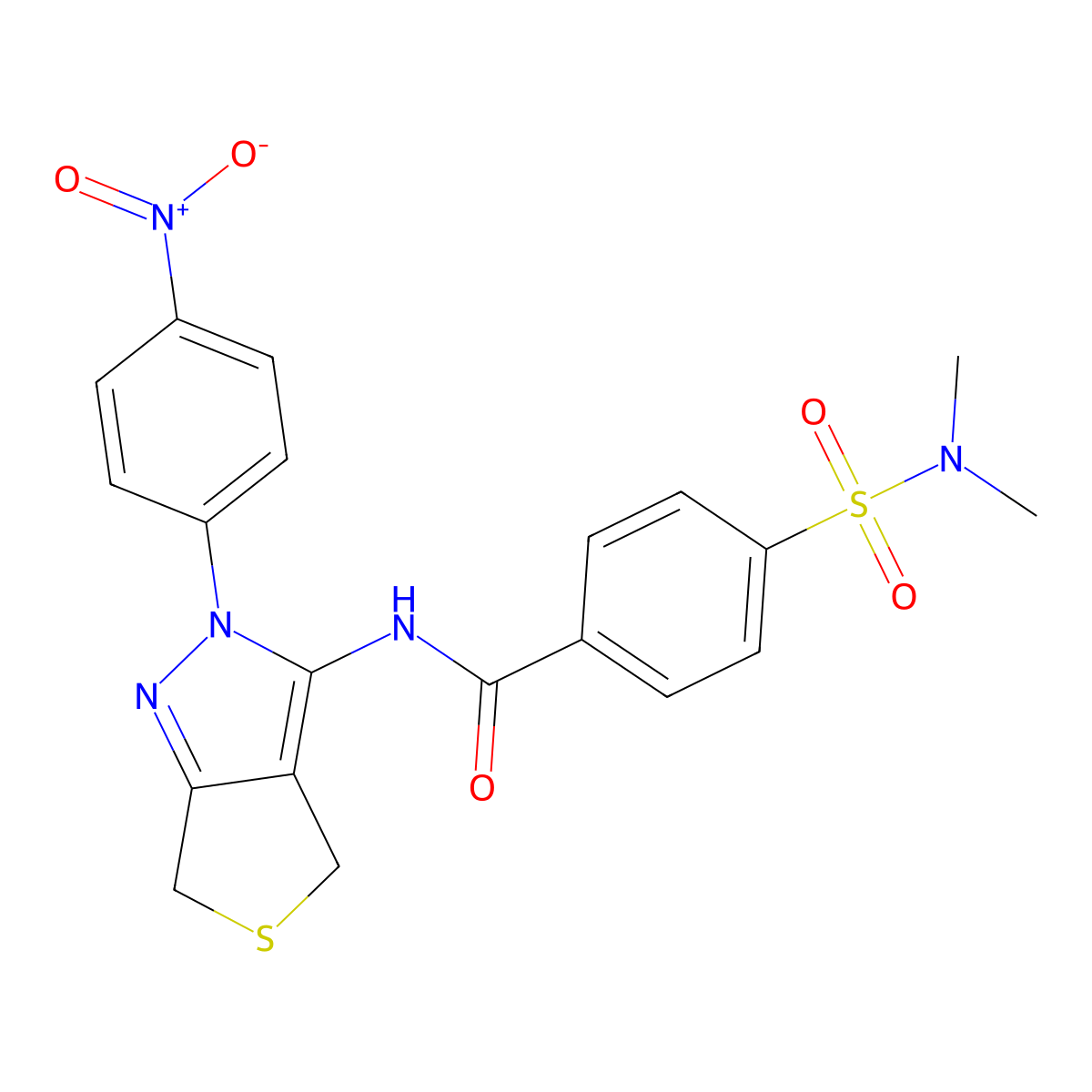 4-(N,N-dimethylsulfamoyl)-N-(2-(4-nitrophenyl)-4,6-dihydro-2H-thieno[3,4-c]pyrazol-3-yl)benzamide molecular structure, CAS 396723-03-8