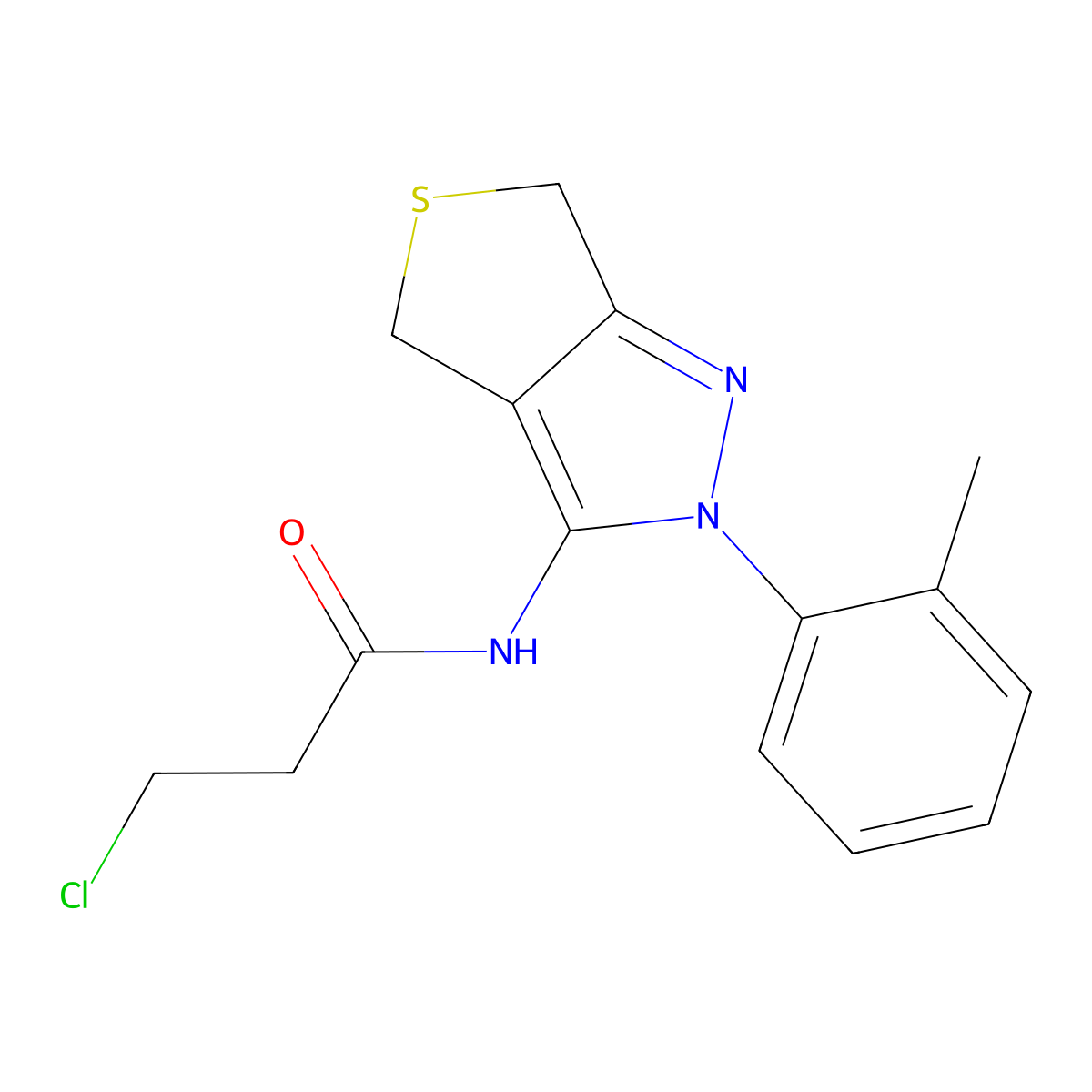 3-chloro-N-[2-(2-methylphenyl)-4,6-dihydrothieno[3,4-c]pyrazol-3-yl]propanamide molecular structure, CAS 396723-70-9
