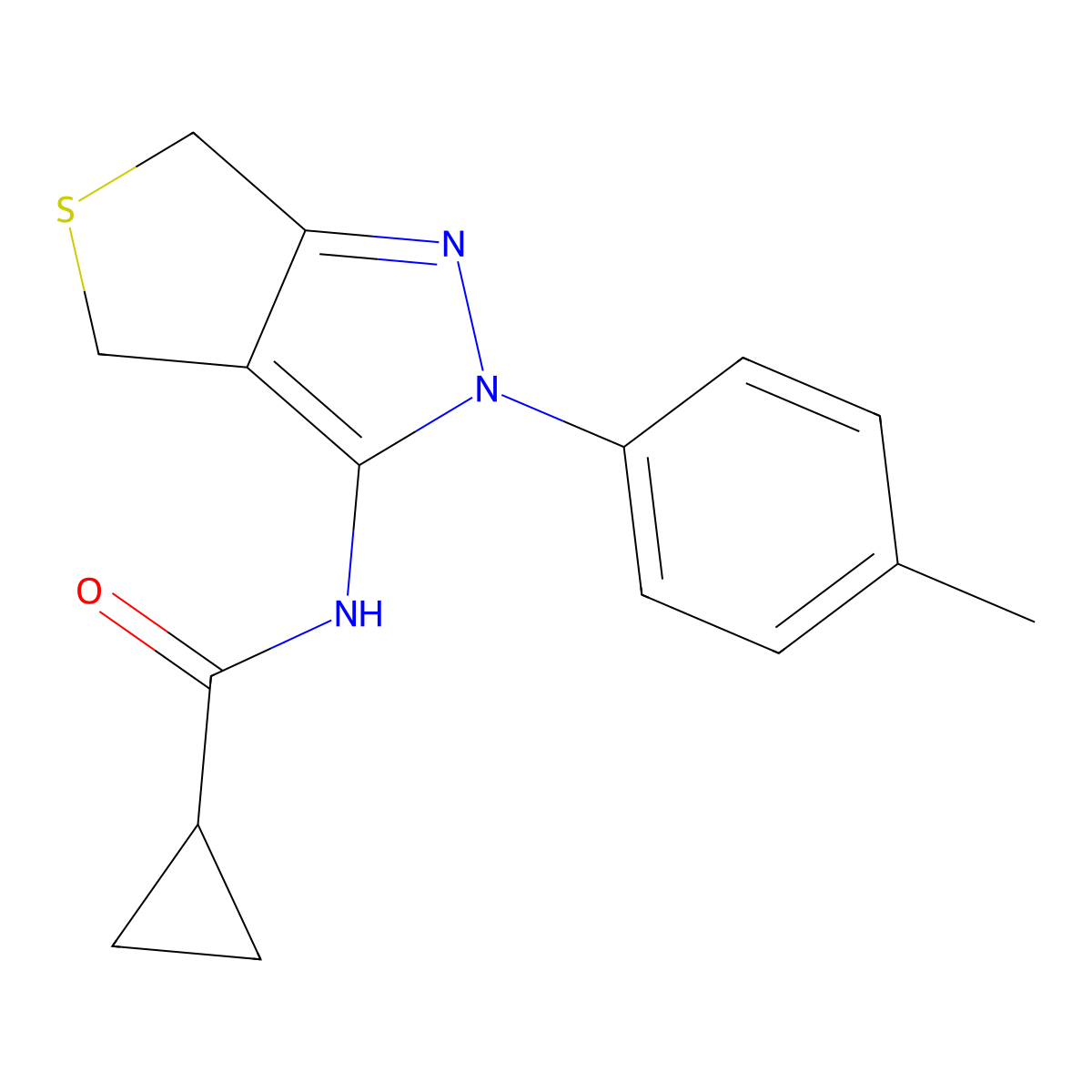 N-(2-(p-tolyl)-4,6-dihydro-2H-thieno[3,4-c]pyrazol-3-yl)cyclopropanecarboxamide molecular structure, CAS 396723-94-7