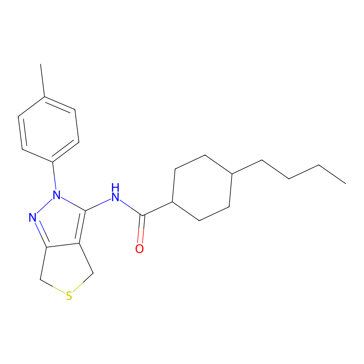 4-butyl-N-[2-(4-methylphenyl)-4,6-dihydrothieno[3,4-c]pyrazol-3-yl]cyclohexane-1-carboxamide molecular structure, CAS 396724-06-4