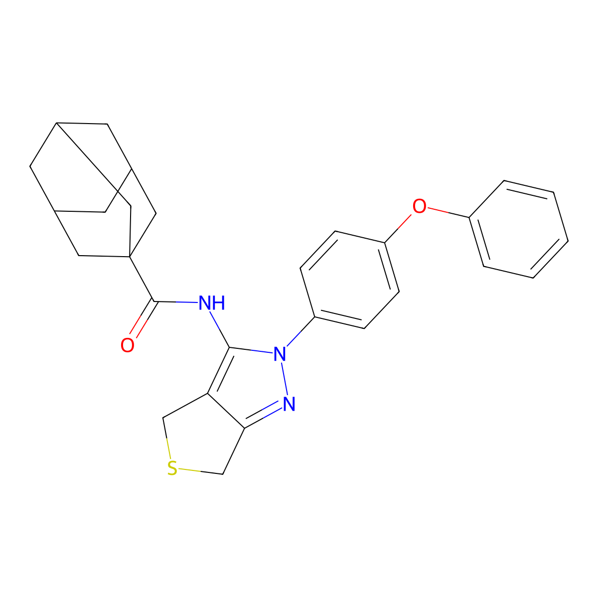 N-[2-(4-phenoxyphenyl)-4,6-dihydrothieno[3,4-c]pyrazol-3-yl]adamantane-1-carboxamide molecular structure, CAS 396724-17-7