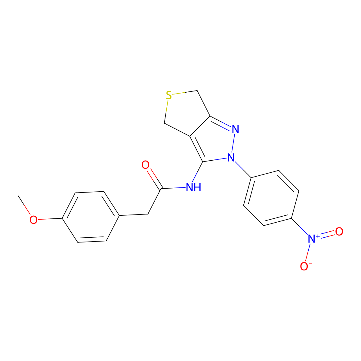 2-(4-methoxyphenyl)-N-(2-(4-nitrophenyl)-4,6-dihydro-2H-thieno[3,4-c]pyrazol-3-yl)acetamide molecular structure, CAS 396724-44-0
