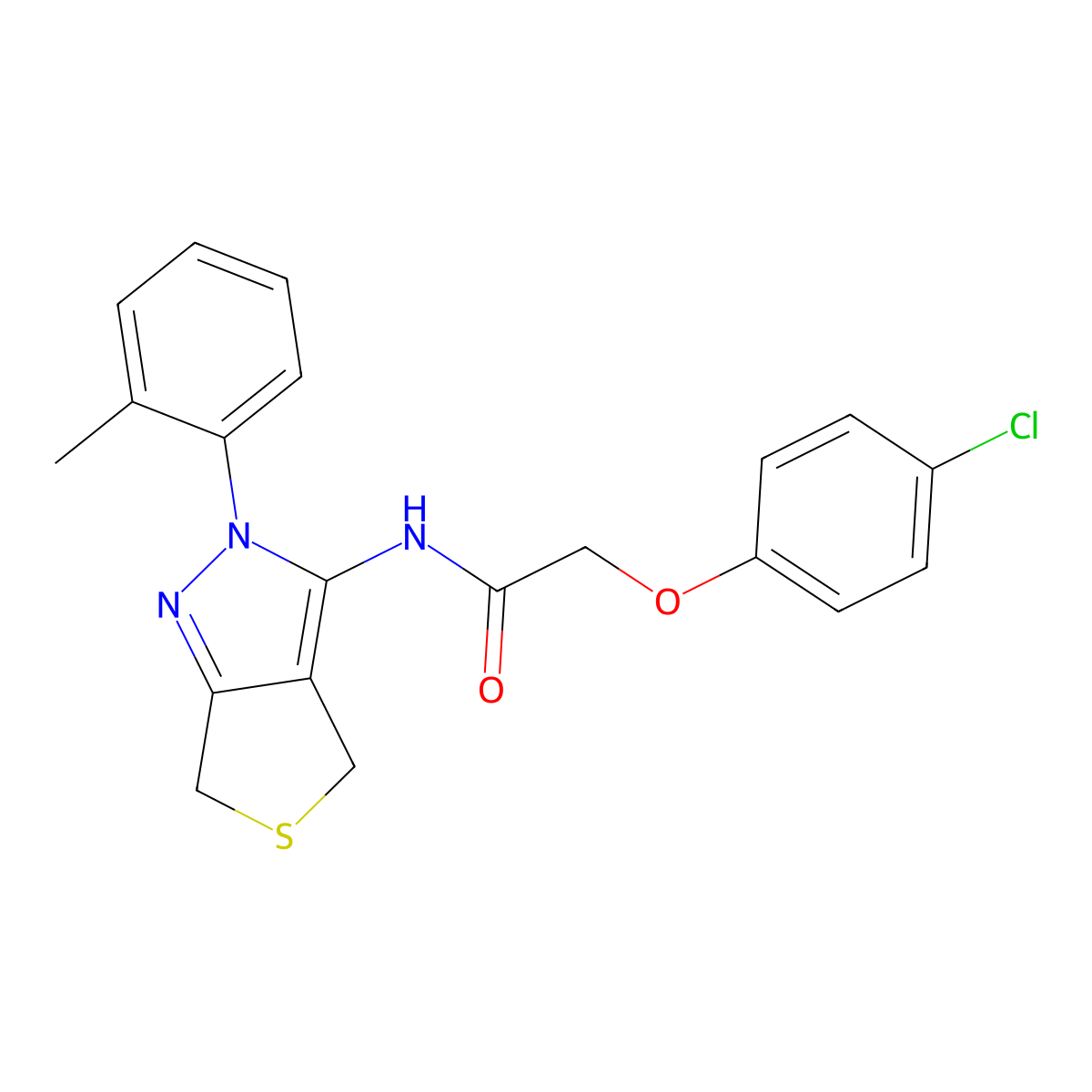 2-(4-chlorophenoxy)-N-(2-(o-tolyl)-4,6-dihydro-2H-thieno[3,4-c]pyrazol-3-yl)acetamide molecular structure, CAS 396724-46-2
