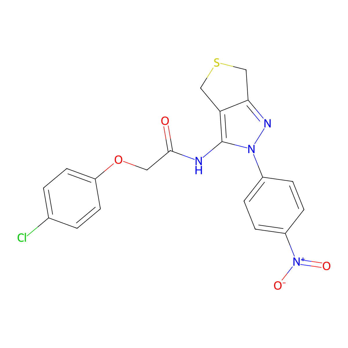 2-(4-chlorophenoxy)-N-[2-(4-nitrophenyl)-4,6-dihydrothieno[3,4-c]pyrazol-3-yl]acetamide molecular structure, CAS 396724-48-4