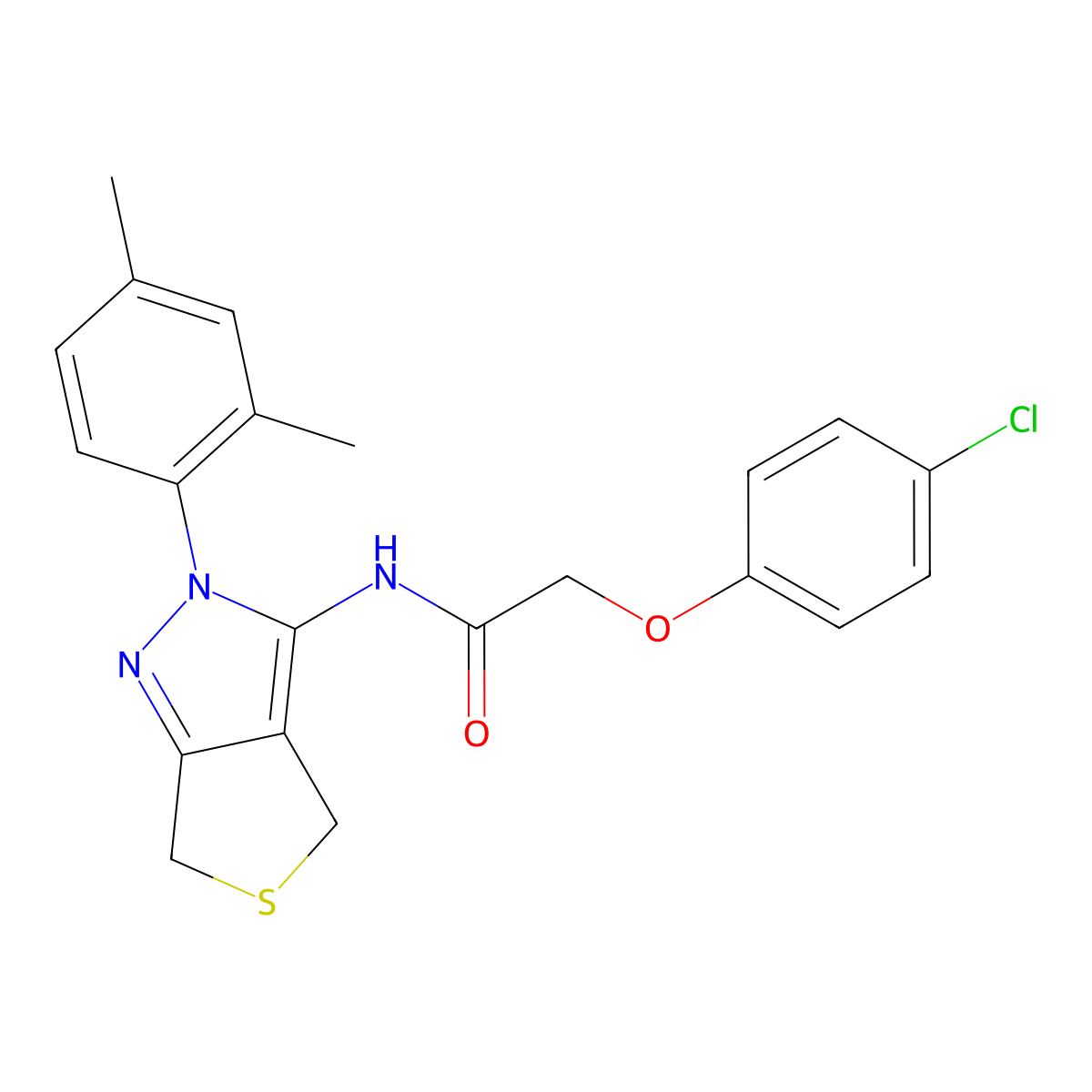 2-(4-chlorophenoxy)-N-[2-(2,4-dimethylphenyl)-4,6-dihydrothieno[3,4-c]pyrazol-3-yl]acetamide molecular structure, CAS 396724-49-5