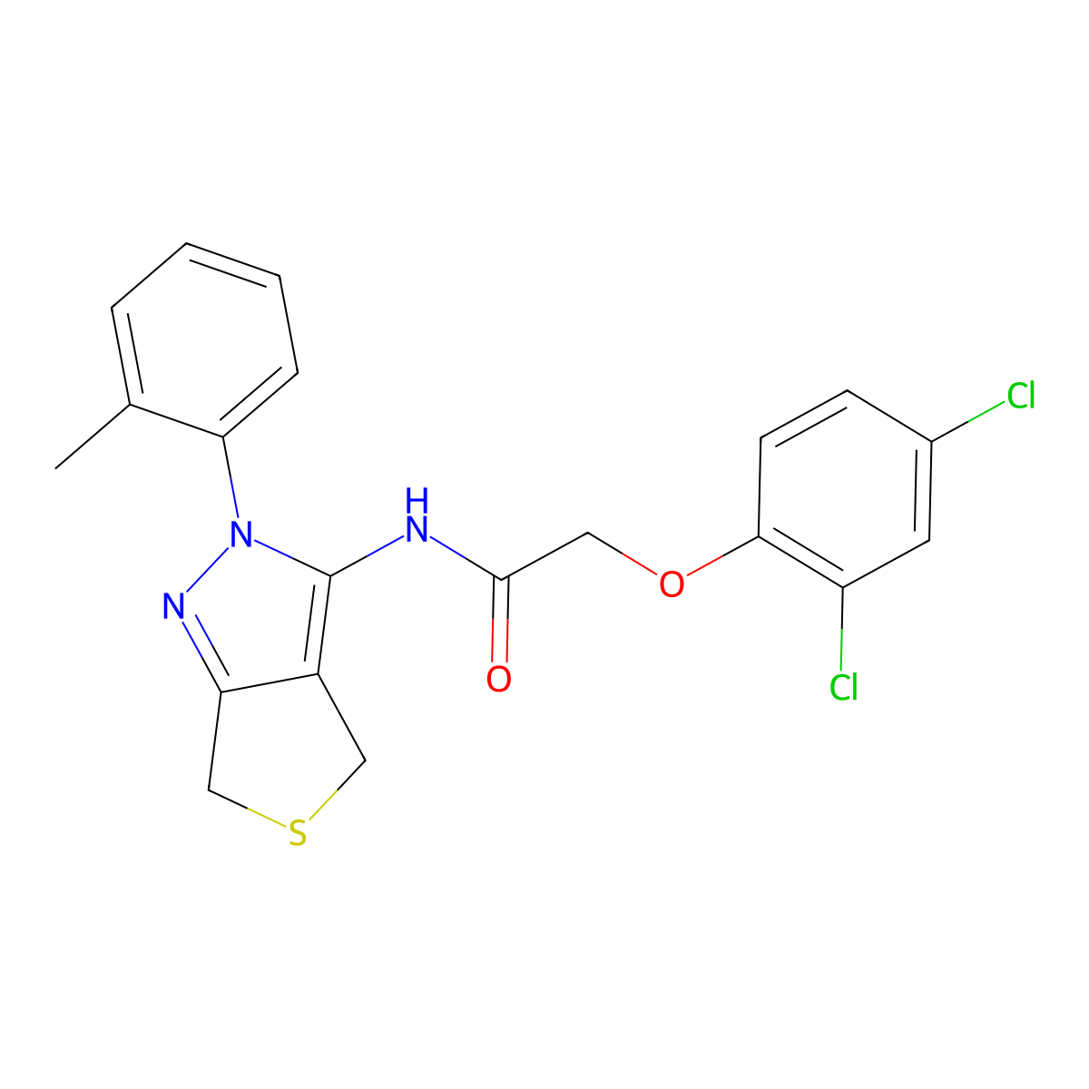 2-(2,4-dichlorophenoxy)-N-(2-(o-tolyl)-4,6-dihydro-2H-thieno[3,4-c]pyrazol-3-yl)acetamide molecular structure, CAS 396724-51-9
