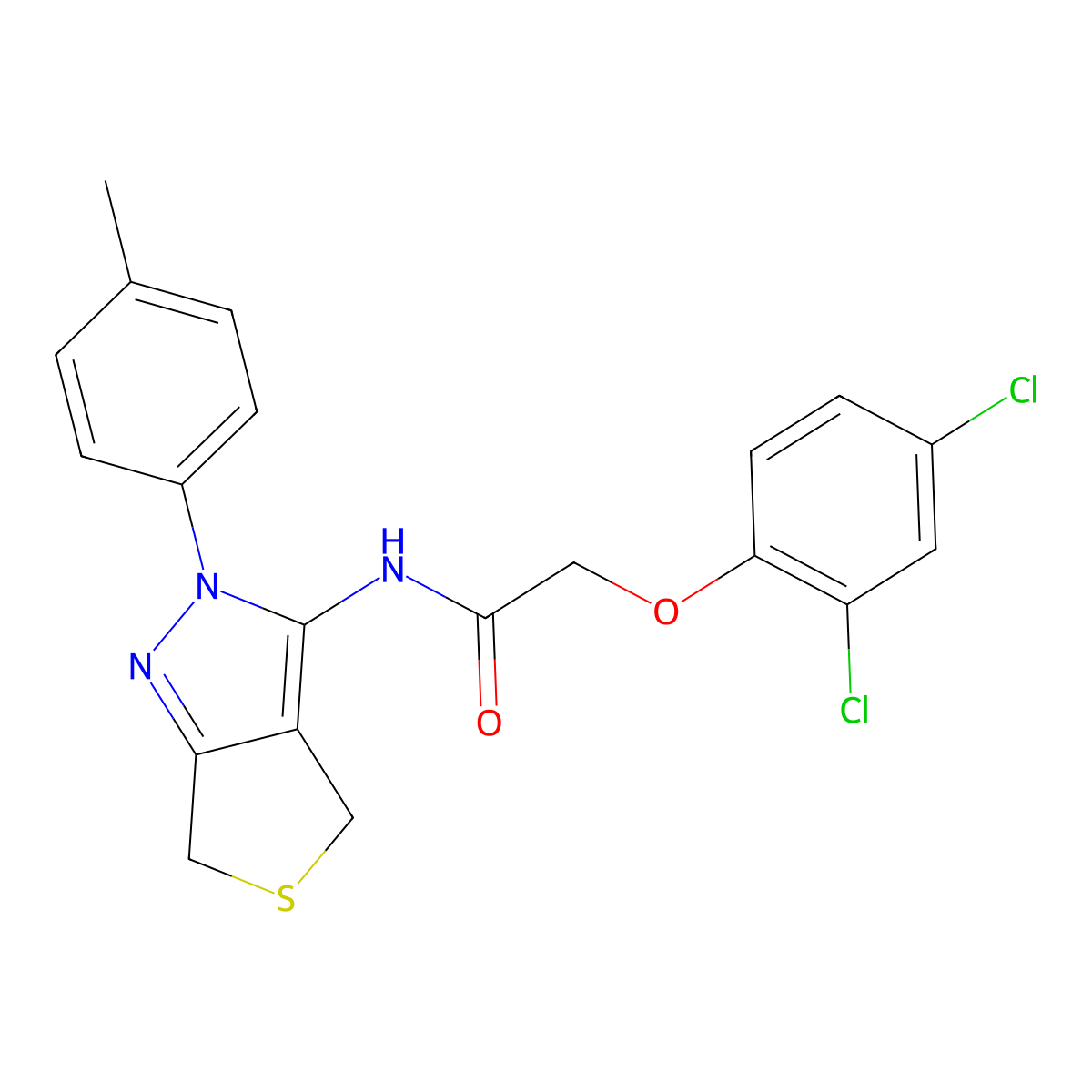 2-(2,4-dichlorophenoxy)-N-[2-(4-methylphenyl)-4,6-dihydrothieno[3,4-c]pyrazol-3-yl]acetamide molecular structure, CAS 396724-52-0