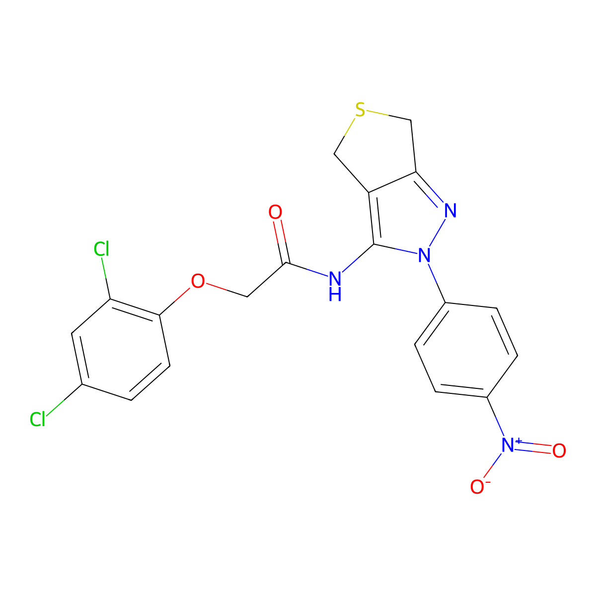 2-(2,4-dichlorophenoxy)-N-(2-(4-nitrophenyl)-4,6-dihydro-2H-thieno[3,4-c]pyrazol-3-yl)acetamide molecular structure, CAS 396724-53-1