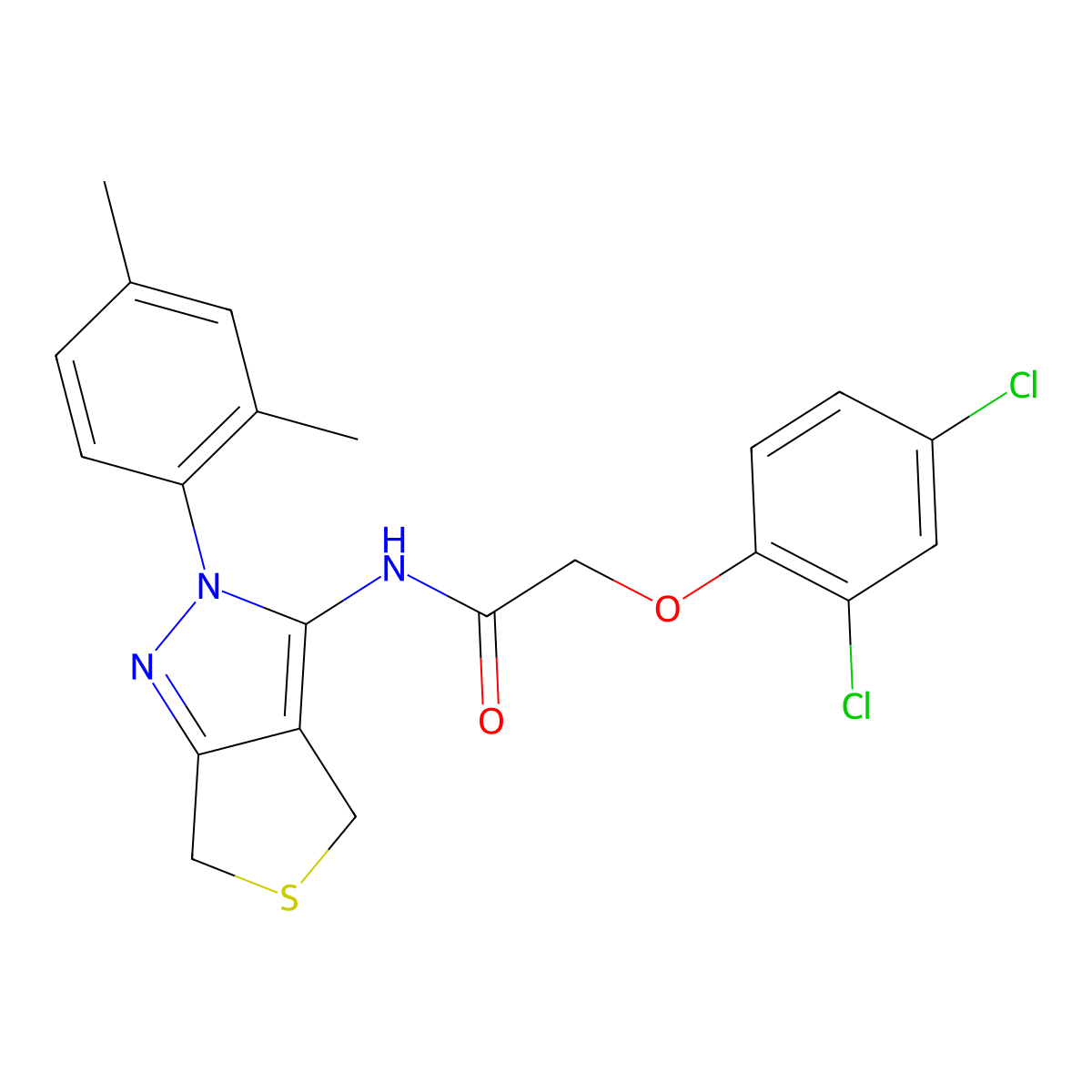 2-(2,4-dichlorophenoxy)-N-(2-(2,4-dimethylphenyl)-4,6-dihydro-2H-thieno[3,4-c]pyrazol-3-yl)acetamide molecular structure, CAS 396724-54-2