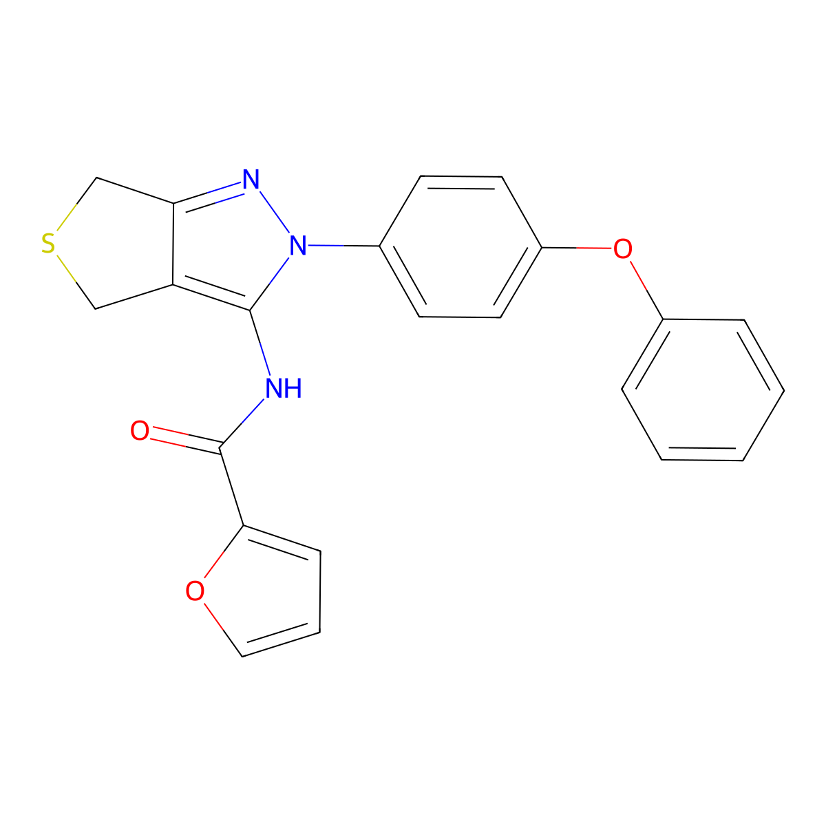 N-(2-(4-phenoxyphenyl)-4,6-dihydro-2H-thieno[3,4-c]pyrazol-3-yl)furan-2-carboxamide molecular structure, CAS 396724-64-4
