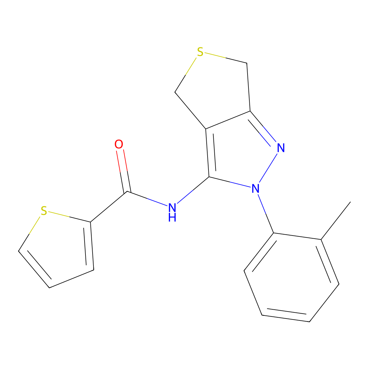 N-[2-(2-methylphenyl)-4,6-dihydrothieno[3,4-c]pyrazol-3-yl]thiophene-2-carboxamide molecular structure, CAS 396724-65-5