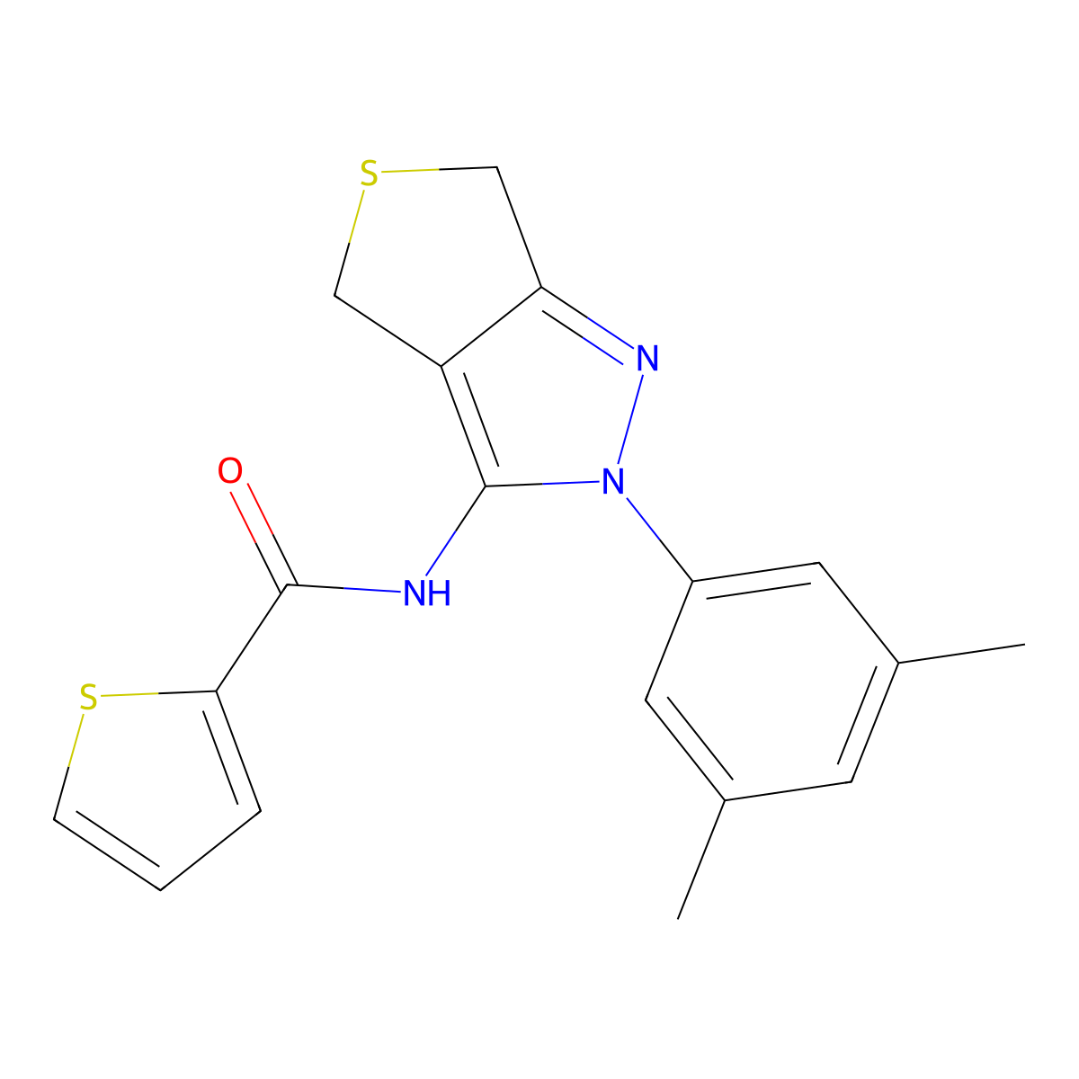 N-(2-(3,5-dimethylphenyl)-4,6-dihydro-2H-thieno[3,4-c]pyrazol-3-yl)thiophene-2-carboxamide molecular structure, CAS 396724-69-9