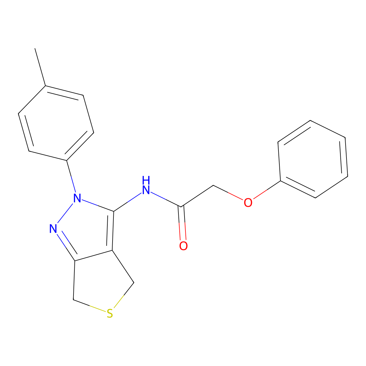 2-phenoxy-N-(2-(p-tolyl)-4,6-dihydro-2H-thieno[3,4-c]pyrazol-3-yl)acetamide molecular structure, CAS 396724-72-4