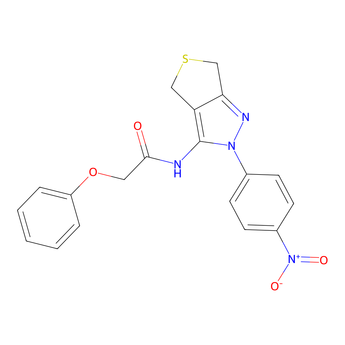 N-(2-(4-nitrophenyl)-4,6-dihydro-2H-thieno[3,4-c]pyrazol-3-yl)-2-phenoxyacetamide molecular structure, CAS 396724-74-6