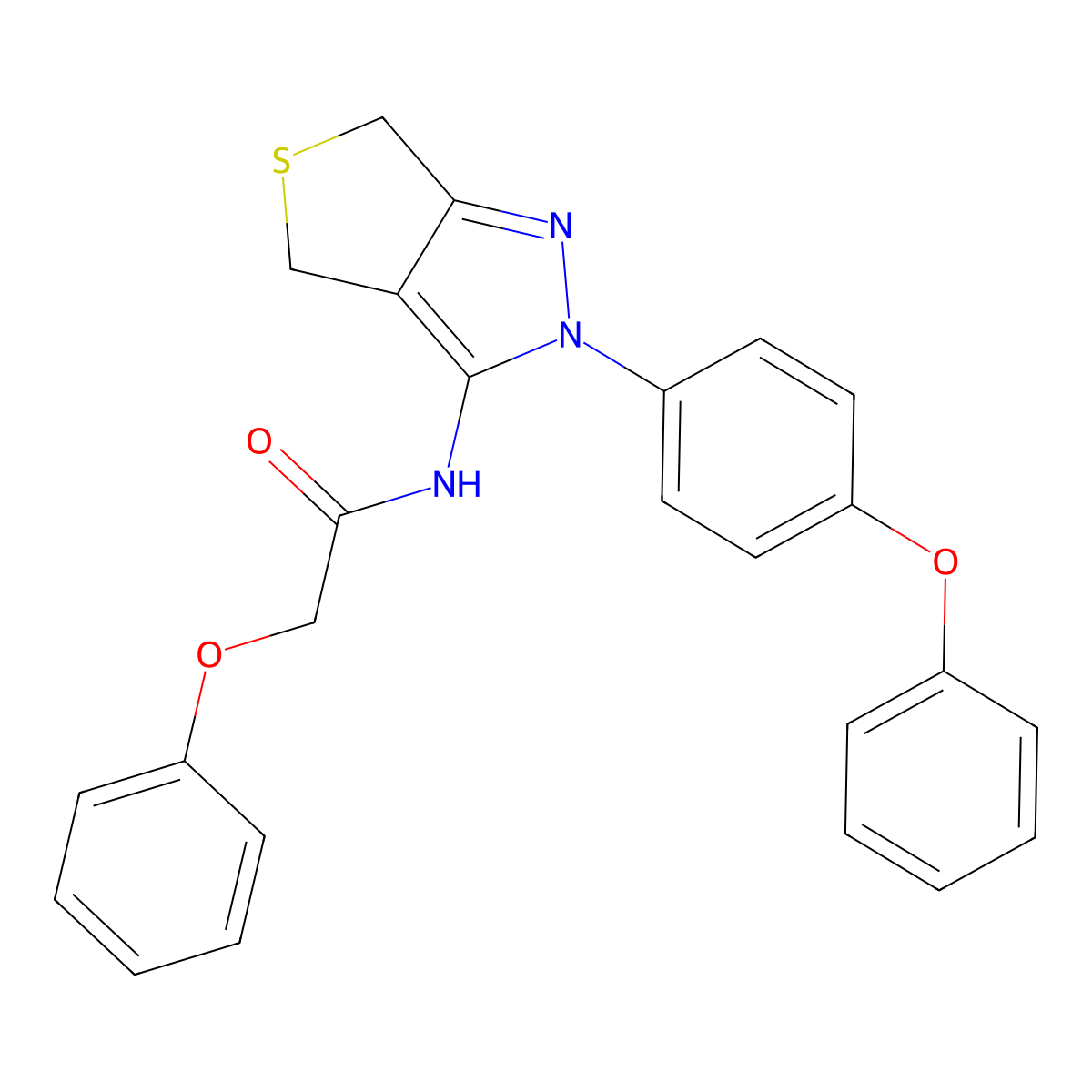 2-phenoxy-N-(2-(4-phenoxyphenyl)-4,6-dihydro-2H-thieno[3,4-c]pyrazol-3-yl)acetamide molecular structure, CAS 396724-79-1
