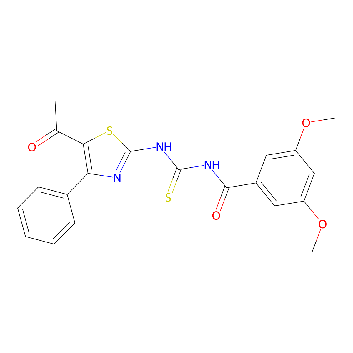 N-((5-acetyl-4-phenylthiazol-2-yl)carbamothioyl)-3,5-dimethoxybenzamide molecular structure, CAS 396724-86-0