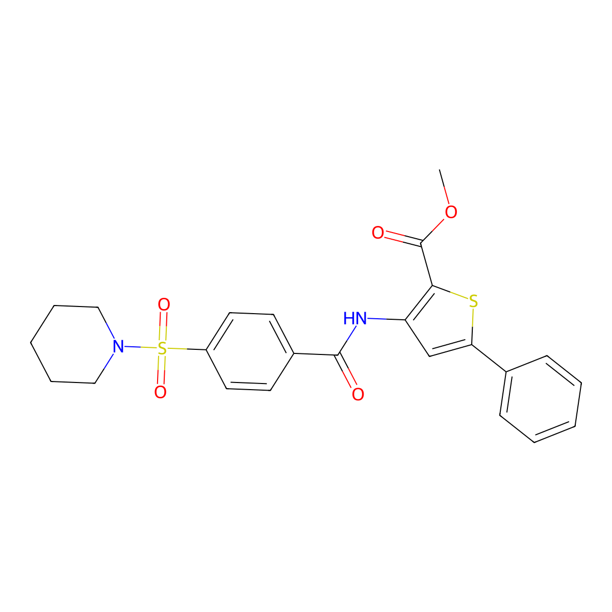 Methyl 5-phenyl-3-(4-(piperidin-1-ylsulfonyl)benzamido)thiophene-2-carboxylate molecular structure, CAS 396724-91-7