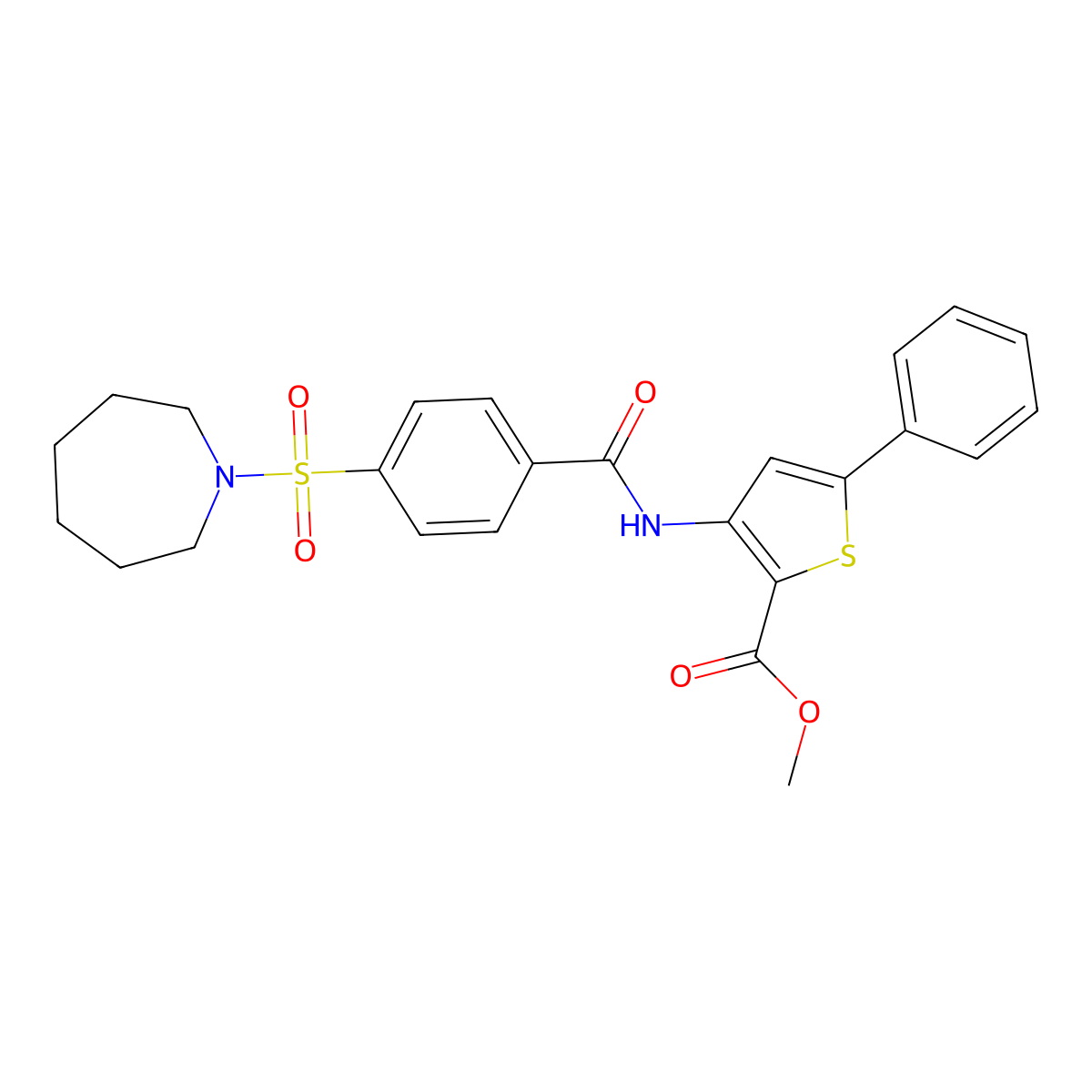 Methyl 3-(4-(azepan-1-ylsulfonyl)benzamido)-5-phenylthiophene-2-carboxylate molecular structure, CAS 396724-93-9