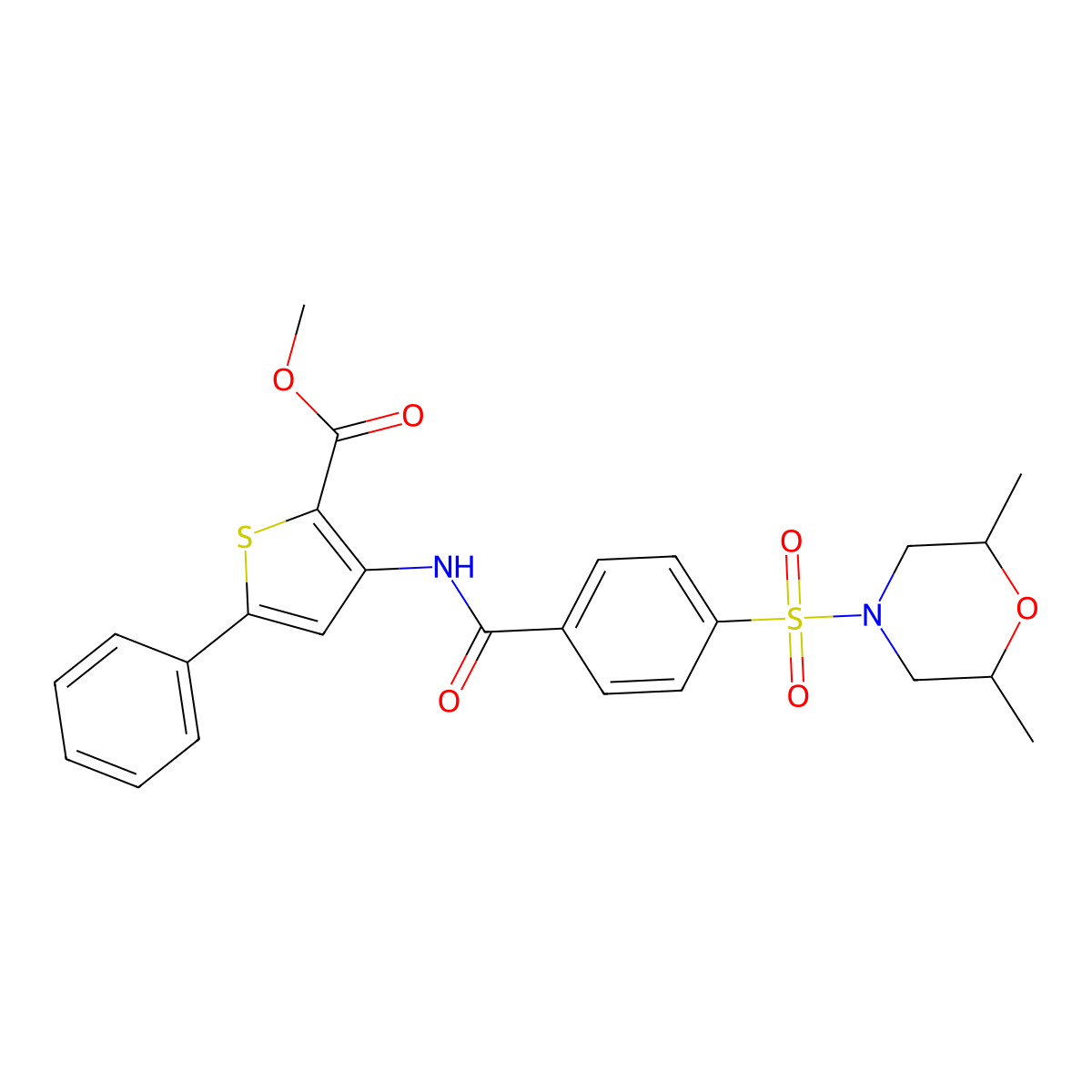 Methyl 3-(4-((2,6-dimethylmorpholino)sulfonyl)benzamido)-5-phenylthiophene-2-carboxylate molecular structure, CAS 396724-94-0