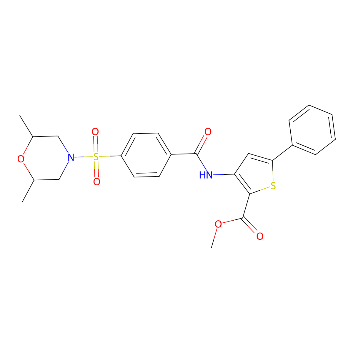 Methyl 3-(4-((2,6-dimethylmorpholino)sulfonyl)benzamido)-5-phenylthiophene-2-carboxylate molecular structure, CAS 396724-94-0
