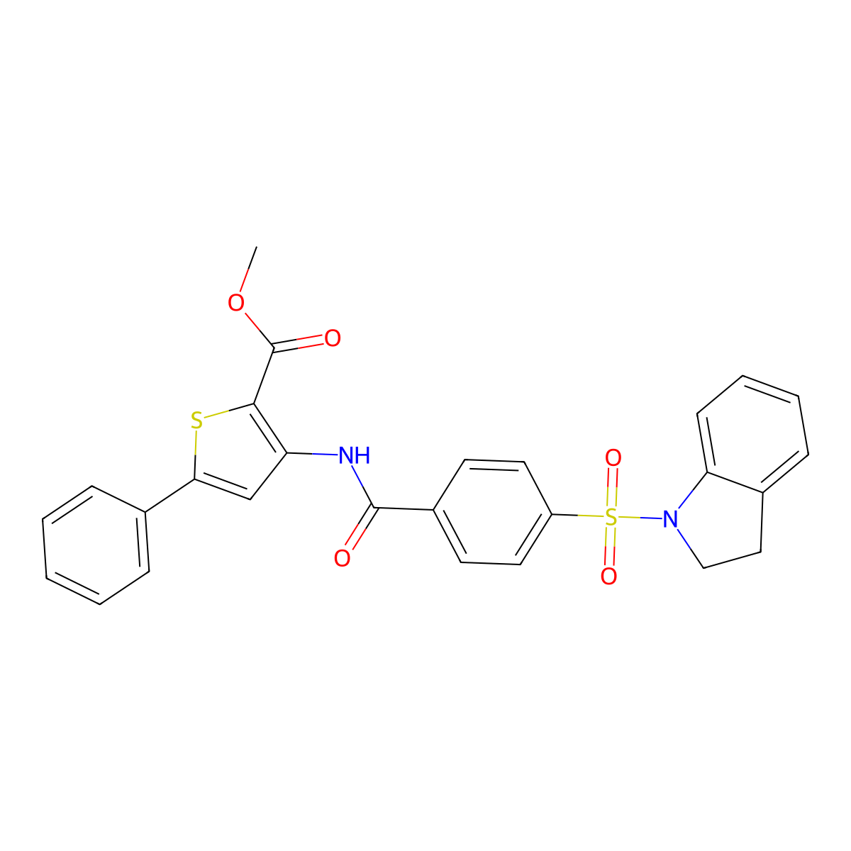 Methyl 3-(4-(indolin-1-ylsulfonyl)benzamido)-5-phenylthiophene-2-carboxylate molecular structure, CAS 396724-97-3
