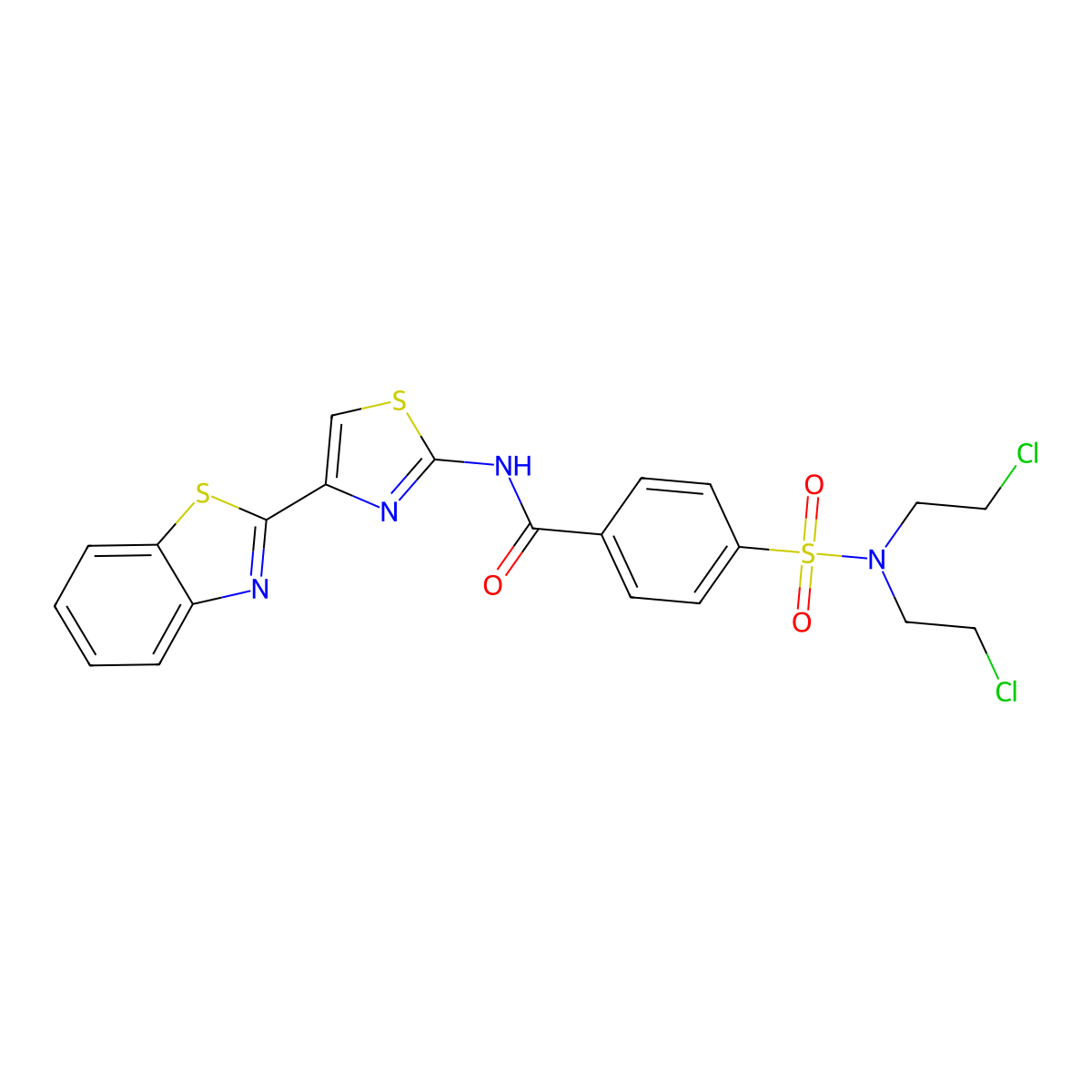 N-[4-(1,3-benzothiazol-2-yl)-1,3-thiazol-2-yl]-4-[bis(2-chloroethyl)sulfamoyl]benzamide molecular structure, CAS 396724-99-5