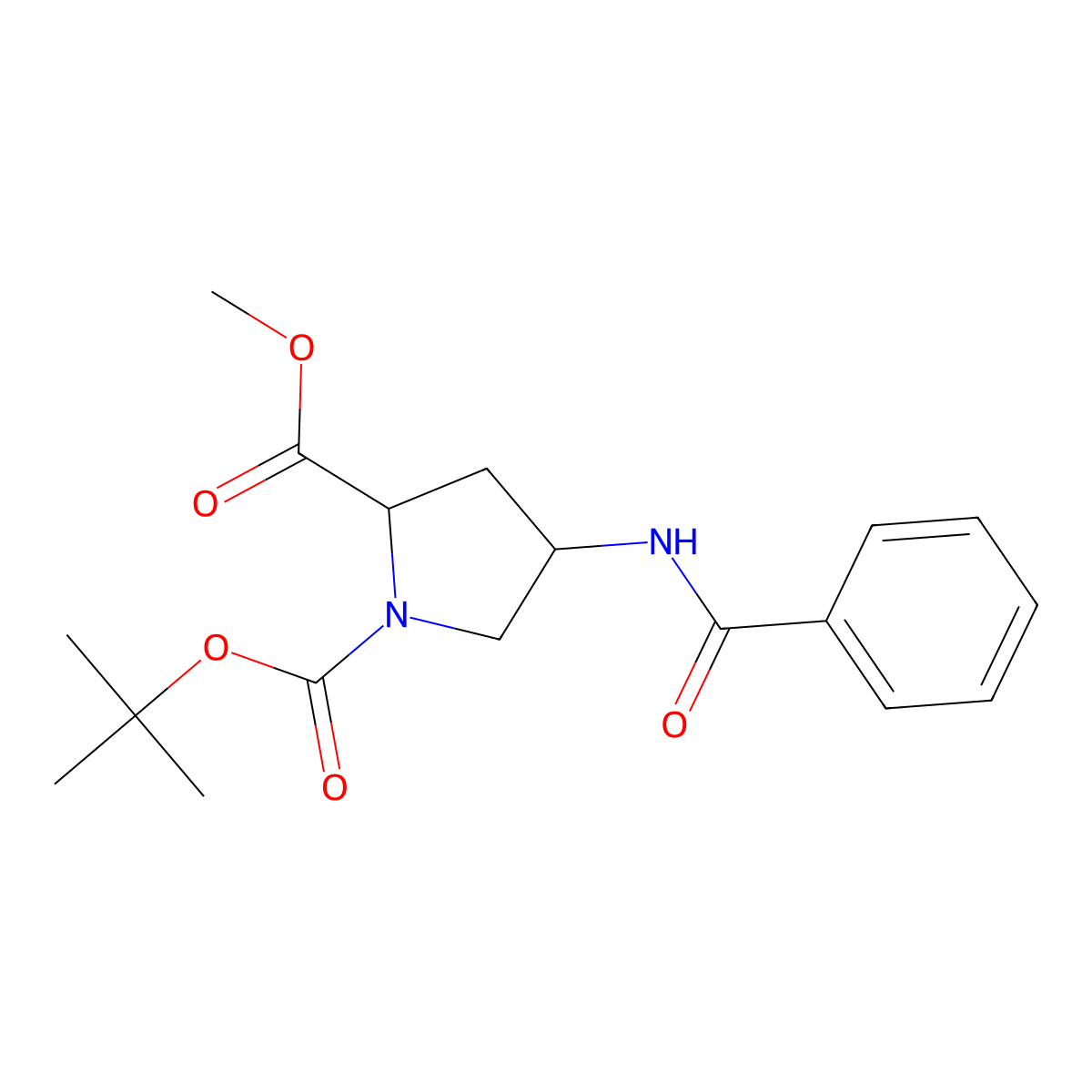 N-Boc-(4S)-(benzamido)-D-proline methyl ester molecular structure, CAS 396729-85-4