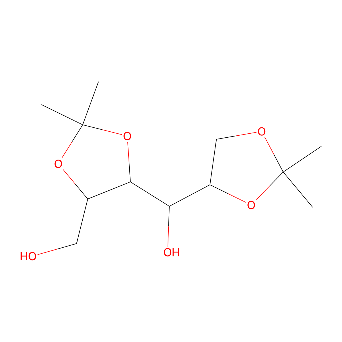 (2,2-Dimethyl-1,3-dioxolan-4-yl)-[5-(hydroxymethyl)-2,2-dimethyl-1,3-dioxolan-4-yl]methanol molecular structure, CAS 3969-61-7