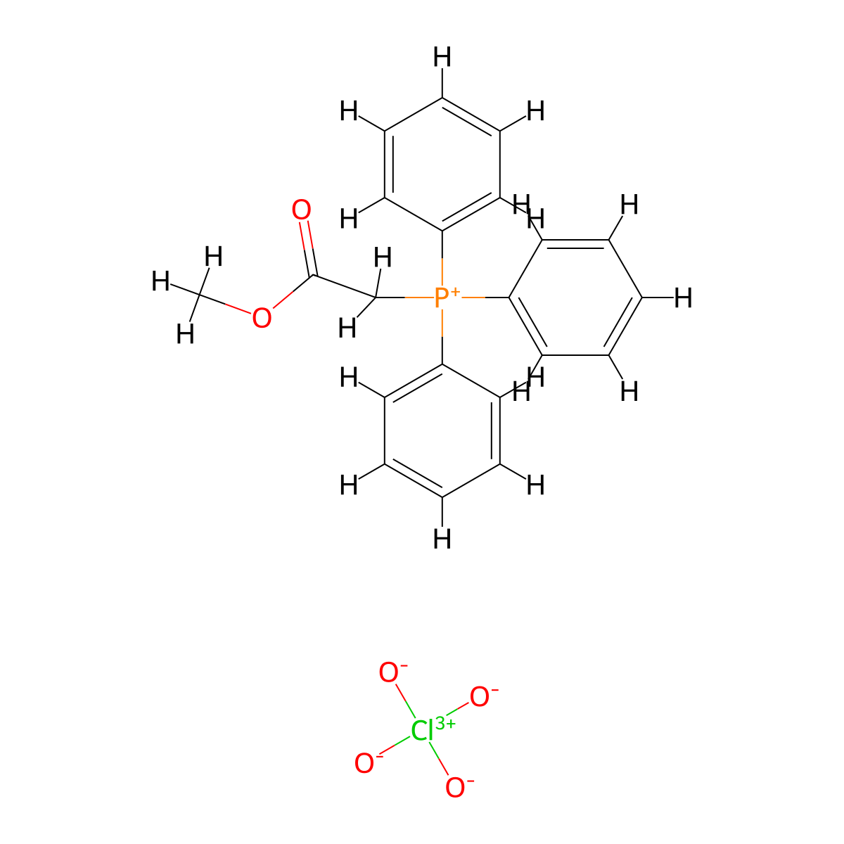 (2-Methoxy-2-oxoethyl)(triphenyl)phosphanium perchlorate molecular structure, CAS 39720-64-4