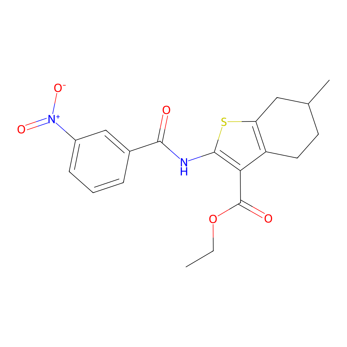 Ethyl 6-methyl-2-[(3-nitrobenzoyl)amino]-4,5,6,7-tetrahydro-1-benzothiophene-3-carboxylate molecular structure, CAS 397252-10-7