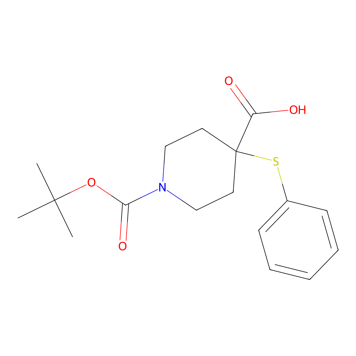 1-(Tert-butoxycarbonyl)-4-(phenylthio)piperidine-4-carboxylic acid molecular structure, CAS 397264-10-7