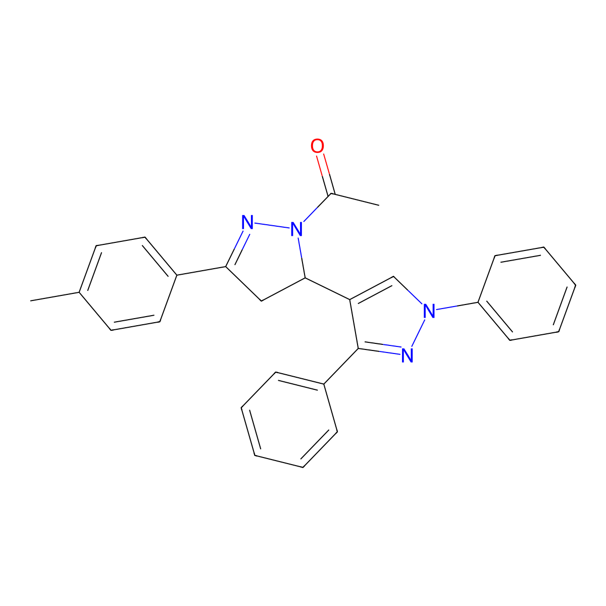 1-[3-(1,3-Diphenylpyrazol-4-yl)-5-(4-methylphenyl)-3,4-dihydropyrazol-2-yl]ethanone molecular structure, CAS 397274-93-0