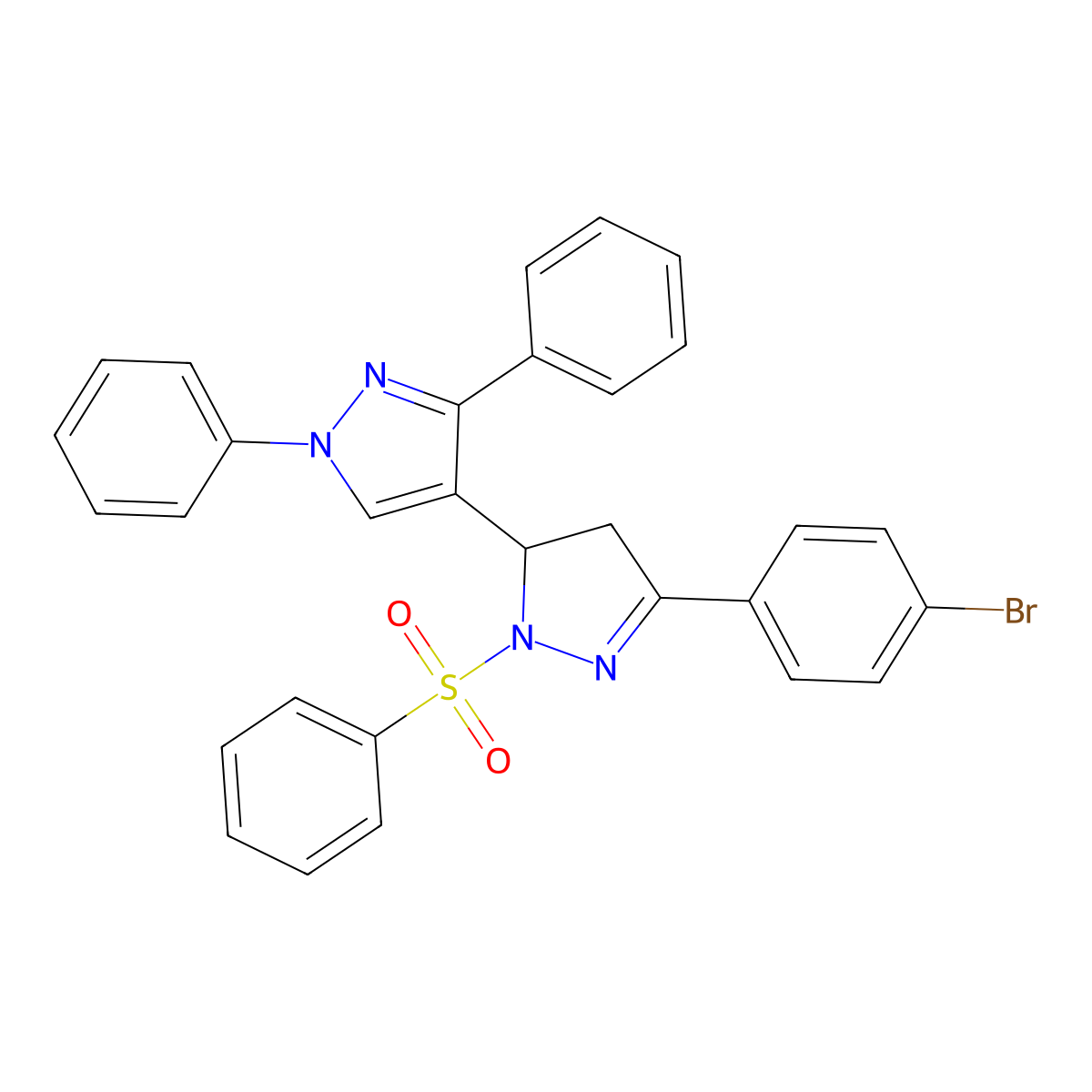 4-[2-(Benzenesulfonyl)-5-(4-bromophenyl)-3,4-dihydropyrazol-3-yl]-1,3-diphenylpyrazole molecular structure, CAS 397275-23-9