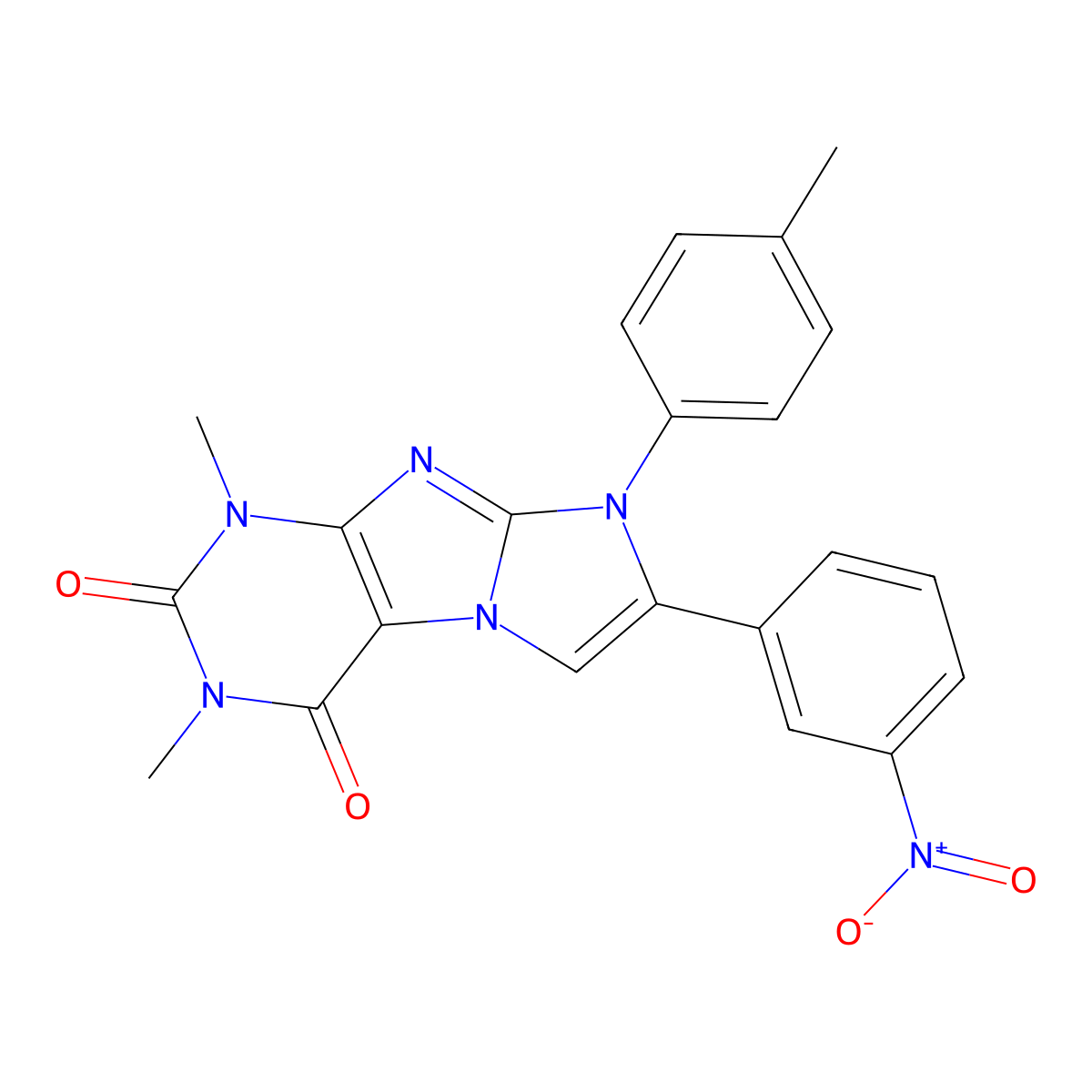 1,3-dimethyl-7-(3-nitrophenyl)-8-(p-tolyl)-1H-imidazo[2,1-f]purine-2,4(3H,8H)-dione molecular structure, CAS 397275-46-6