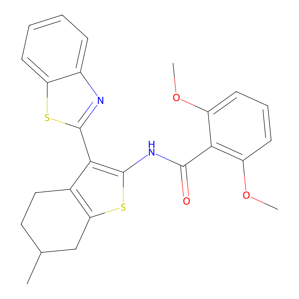 N-[3-(1,3-benzothiazol-2-yl)-6-methyl-4,5,6,7-tetrahydro-1-benzothiophen-2-yl]-2,6-dimethoxybenzamide molecular structure, CAS 397277-21-3