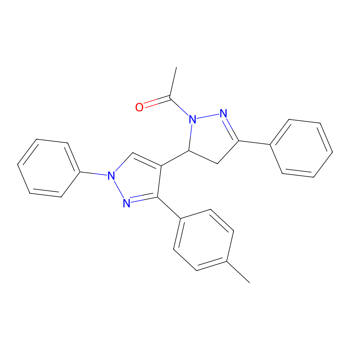 1-[3-[3-(4-Methylphenyl)-1-phenylpyrazol-4-yl]-5-phenyl-3,4-dihydropyrazol-2-yl]ethanone molecular structure, CAS 397277-99-5