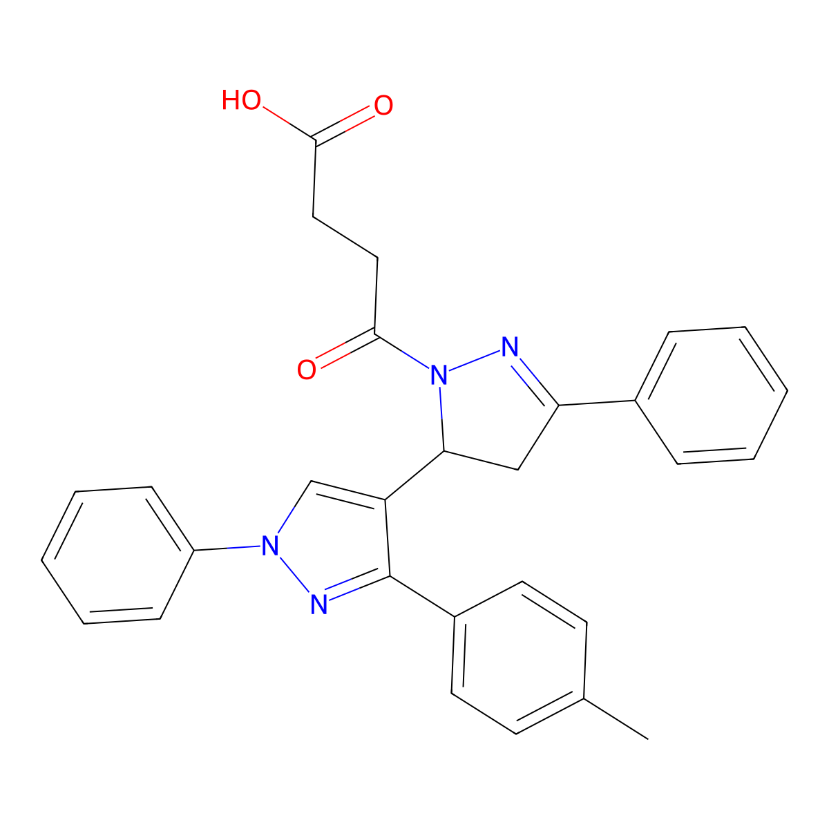 4-[3-[3-(4-Methylphenyl)-1-phenylpyrazol-4-yl]-5-phenyl-3,4-dihydropyrazol-2-yl]-4-oxobutanoic acid molecular structure, CAS 397278-03-4