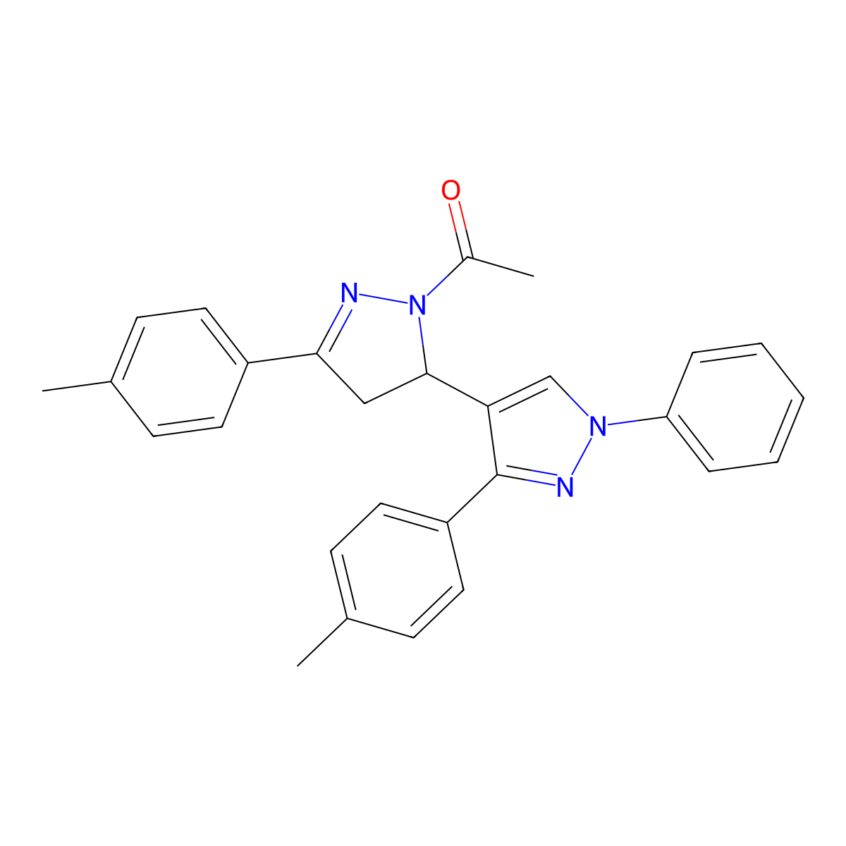 1-[5-(4-Methylphenyl)-3-[3-(4-methylphenyl)-1-phenylpyrazol-4-yl]-3,4-dihydropyrazol-2-yl]ethanone molecular structure, CAS 397278-12-5
